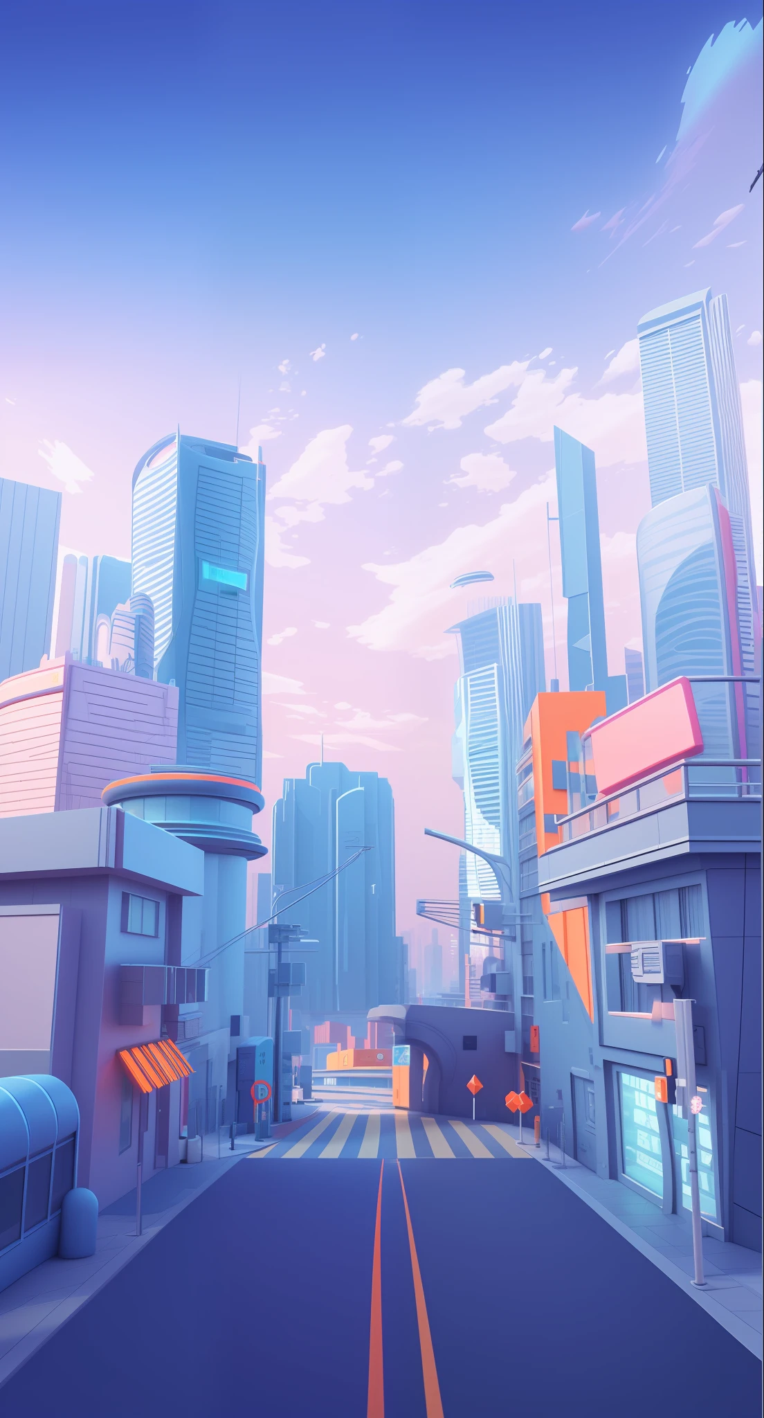 3D Cartoon Street, a 3D render, Orange cityscape, Cyberpunk cityscape background, promotional render, 8K, Ultra high quality