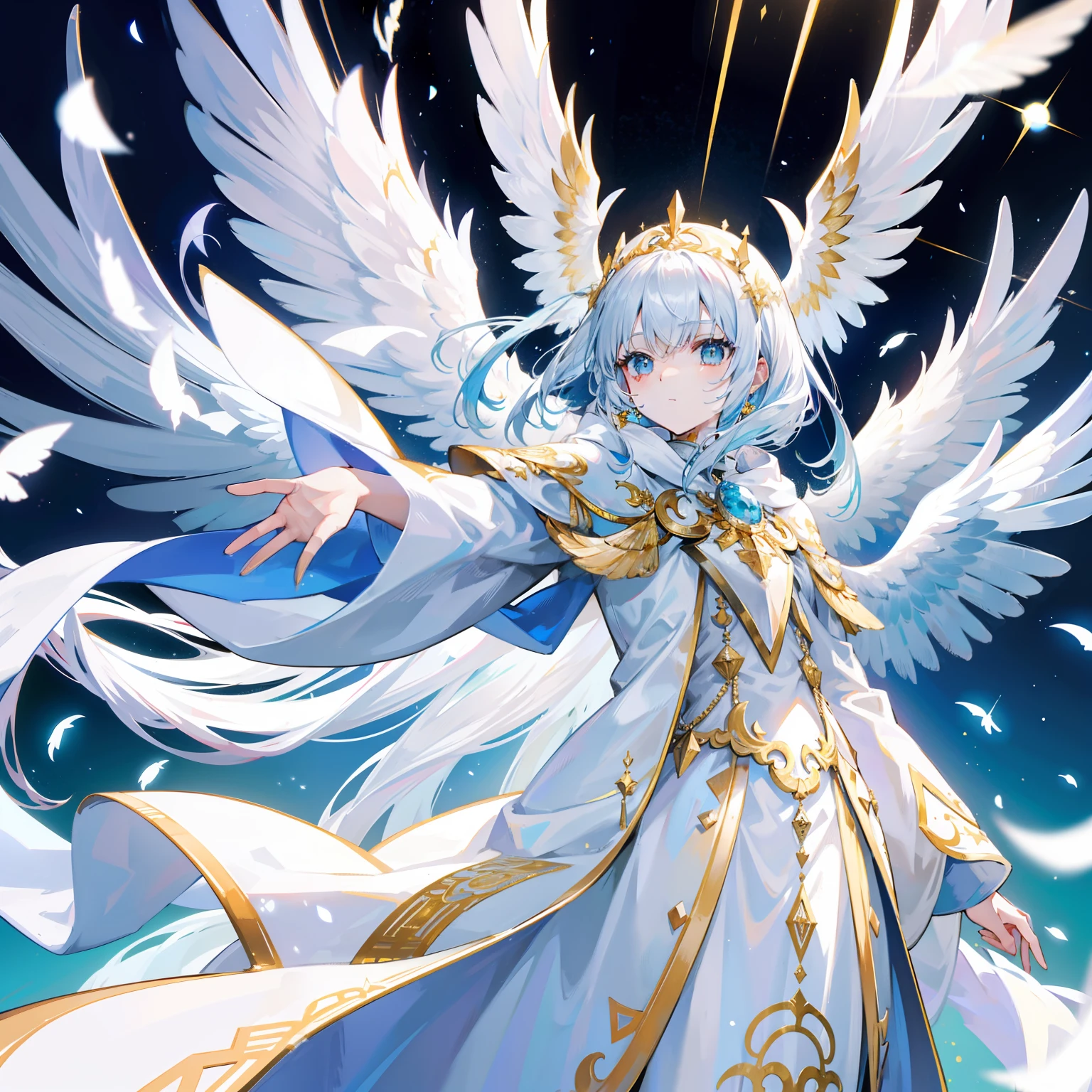 White cloak with wings outstretched,Like a big bird,It can transcend the cycle of time and space,Decorated with gold ornaments,It is a special form of biological life,Known as immortal like a bird