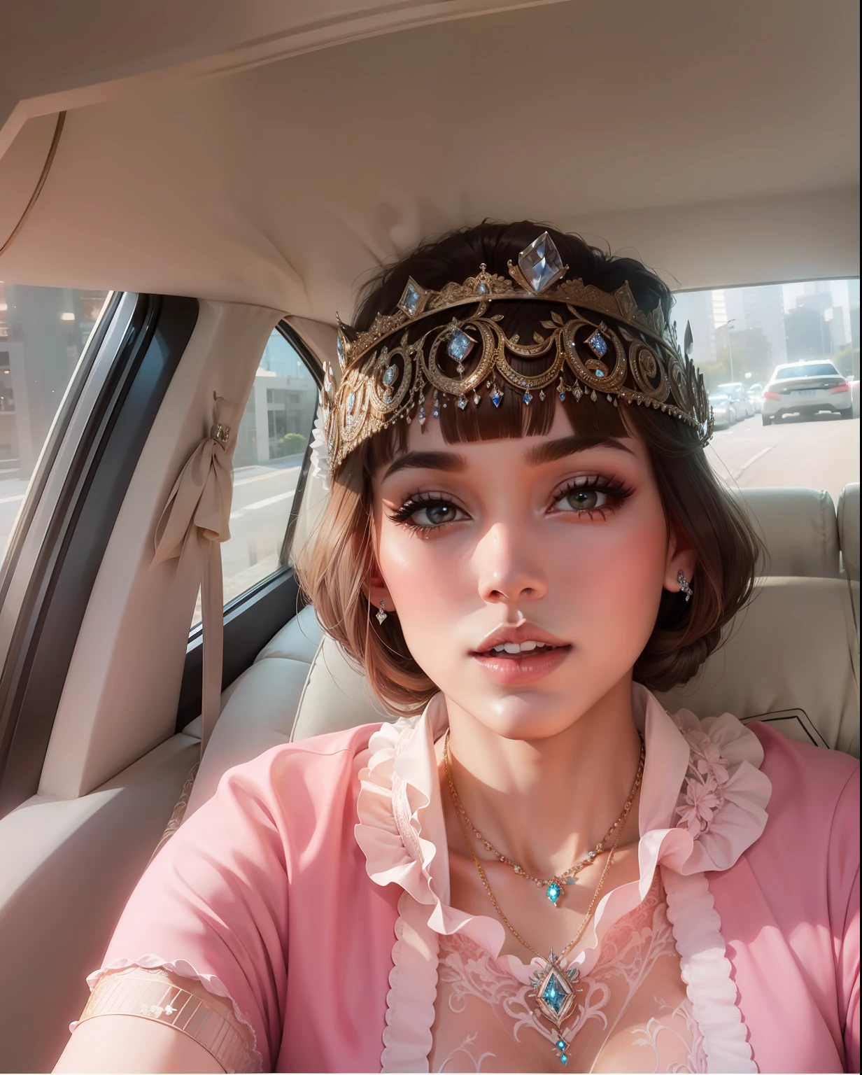 miss universe wraring diamond crown in evening dress diamond necklace