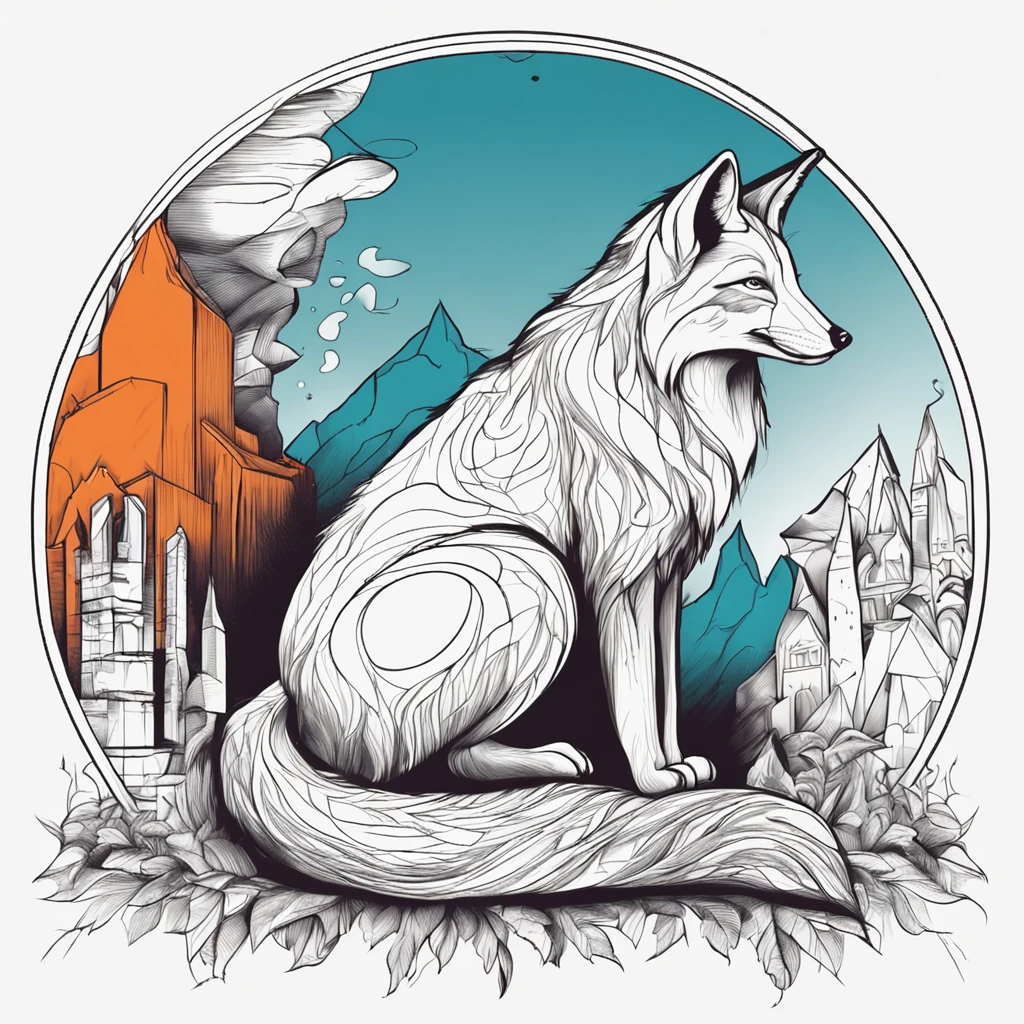 fox, quality, drawing, line doodle, monochrome scheme, in border