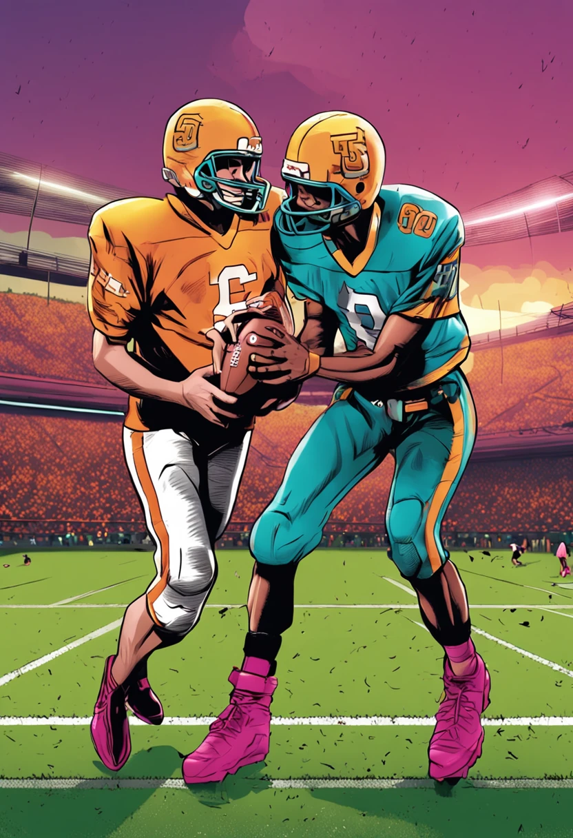 Hawking and Stetson happily play football on the football field