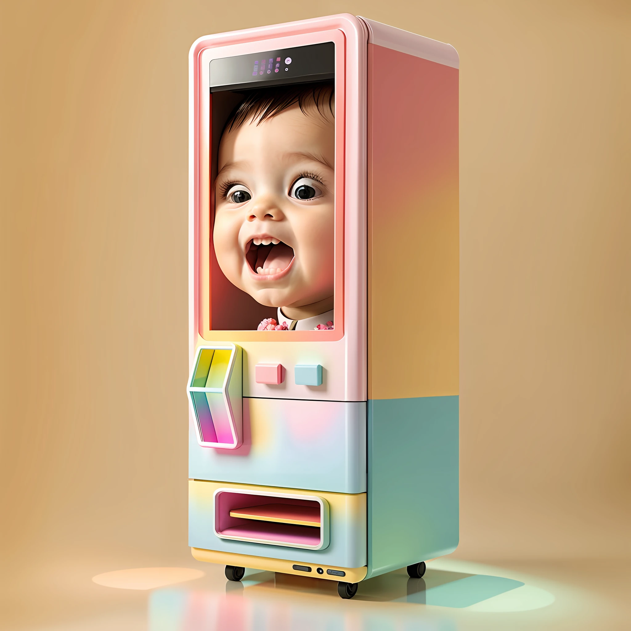 Vending machines for baby products， The big black screen in the middle is the monitor，high end，Pastel style vending machine，The color match is clean