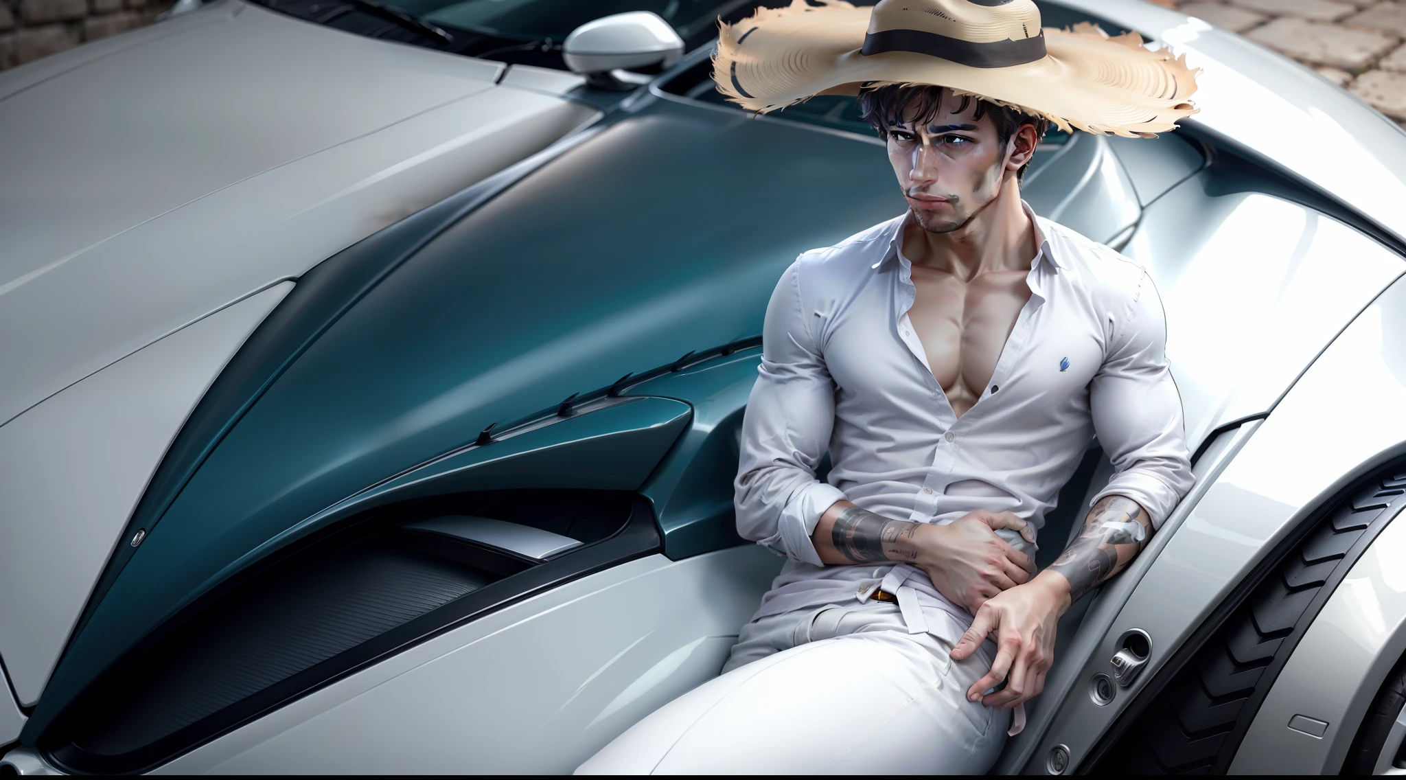 Marine elements、Fresh colors、Relaxed atmosphere、Natural light,A handsome supercar