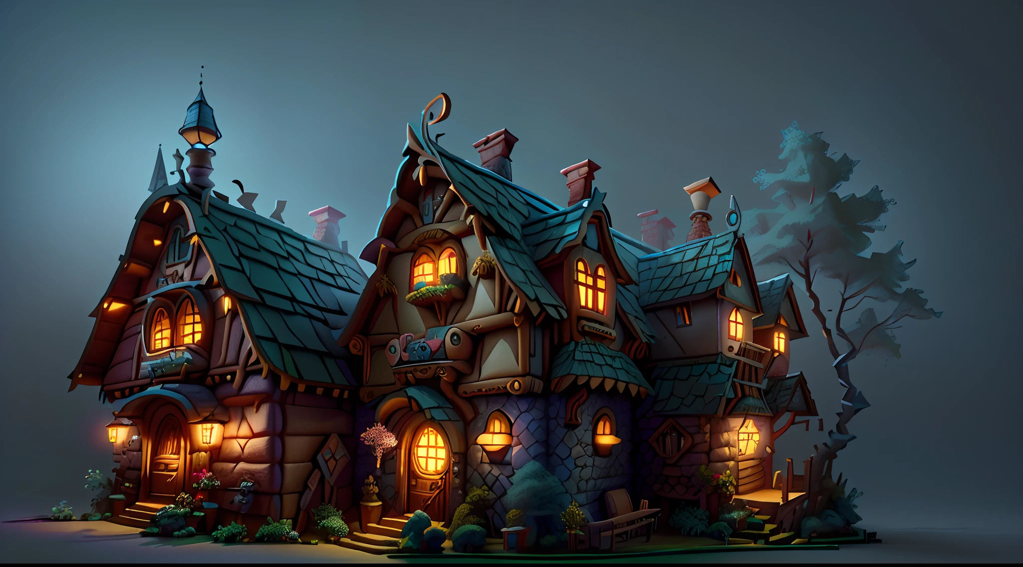 a close up of a small house with a lamp on the roof, a multidimensional cozy tavern, medieval house, medieval tavern, dimly-lit cozy tavern, stylized 3d render, 3 d render stylized, isometric 3d fantasy cute house, fantasy building, inspired by Andreas Rocha, dimly lit cozy tavern, low - poly 3 d model