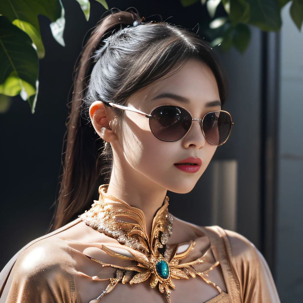 Wear ivory rimless sunglasses，32K（tmasterpiece，k hd，hyper HD，32K）Burgundy double ponytail，Glass canopy area，Indigo Skull King ，Hold the big G steering wheel （The skeleton is realistic：1.4），Python pattern robe，Silver skull flower ornaments，golden cape，Petals flutter，Colored ball head，Hold your head high，Be proud，The nostrils look at people， A high resolution， the detail， RAW photogr， Sharp Re， Nikon D850 Film Stock Photo by Jefferies Lee 4 Kodak Portra 400 Camera F1.6 shots, Rich colors, ultra-realistic vivid textures, Dramatic lighting, Unreal Engine Art Station Trend, cinestir 800，Hold your head high，Be proud，The nostrils look at people，Tsundere，Petals flutter，Petals flutter，Sprinkle with gold dust，Fluttering，Impeccable，( reasonable design, Clear lines, High sharpness,Best quality, Very detailed skeleton, The skeleton of a masterpiece, offcial art, movie light effect, 4K skeleton（（（Wear ivory rimless sunglasses）））