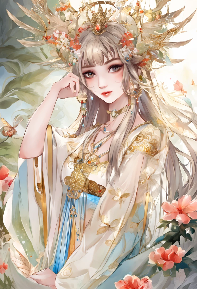 best qualtiy, tmasterpiece, 超高分辨率, Close-up of a, close-up all over the body, sexy for, cropped shoulders, Beautiful teenage girl, a beautiful fantasy empress, Ethereal beauty, beautiful fantasy maiden, Beautiful goddess, ((a beautiful fantasy empress)), Oriental fantasy, Ethereal fantasy, Detailed scenes, amazing pose, Eye-catching accessories, Picturesque