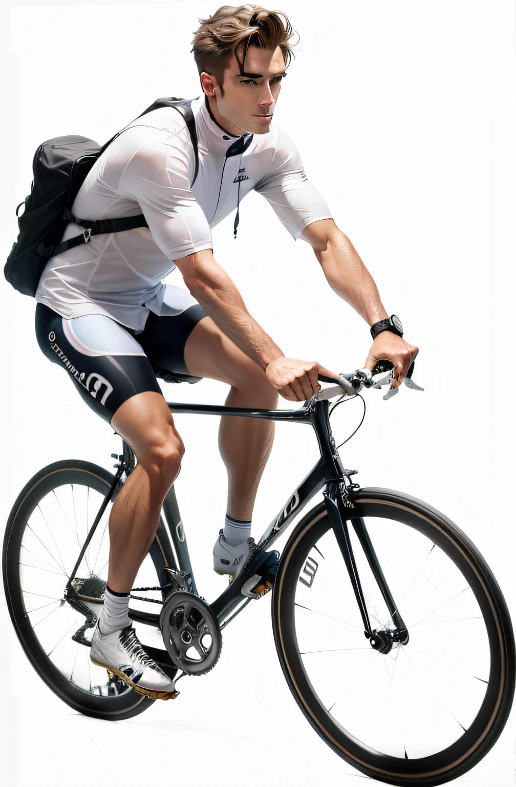 Man riding an electric scooter, apparel ( T 恤) and gym shorts, and running shoes, Stand tall proudly, In the park,Soft diffused light, Proud and determined expression