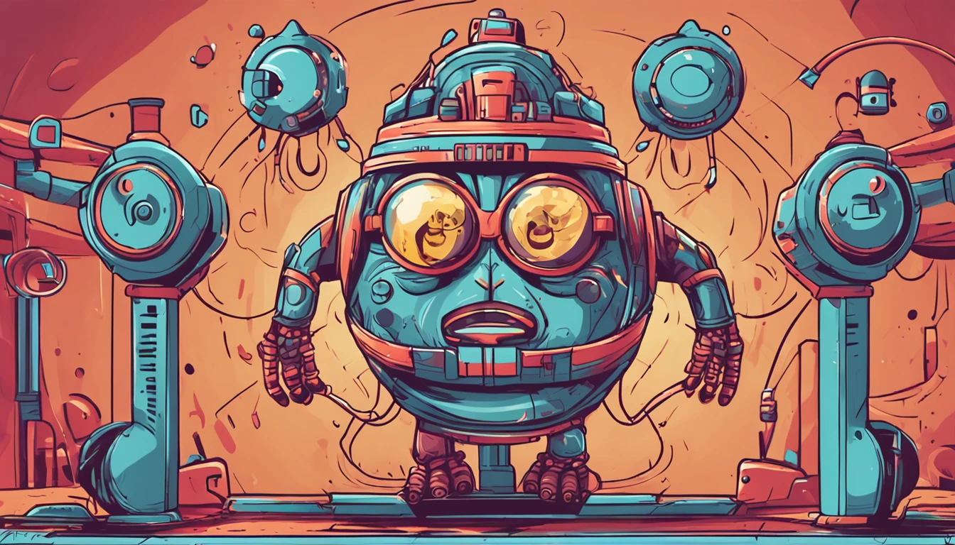 Create a logo depicting a chubby monkey in a robot-style, wearing glasses. The logo should be in vibrant, high-resolution colors. Make sure the monkey has a programmer's appearance and a plump posture. In your design, focus on merging monkey elements with robot-like characteristics to create a unique and recognizable composition.
