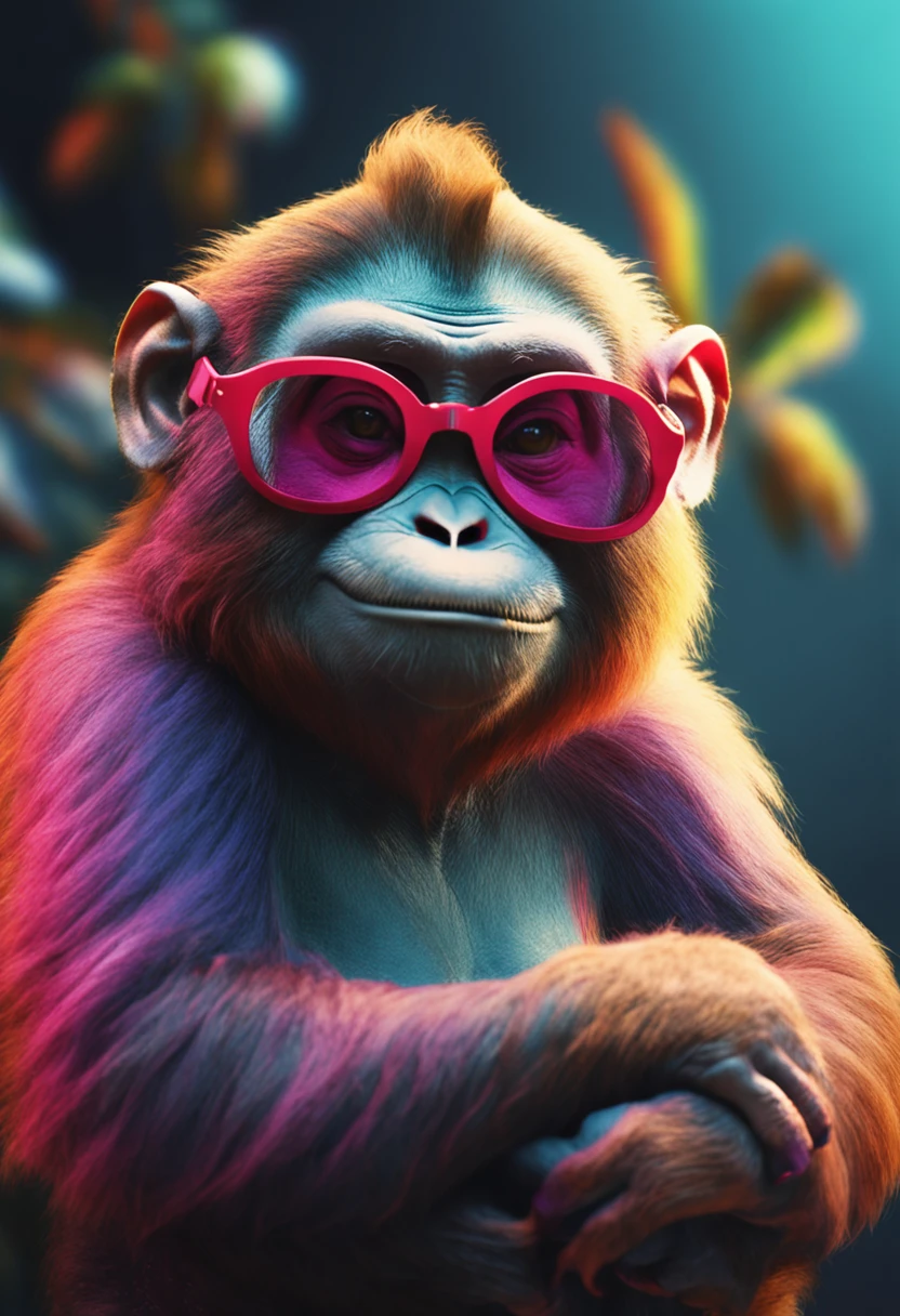 Create a logo depicting a chubby monkey wearing glasses. The logo should be in high-resolution colors. Make sure the monkey has a programmer's appearance and a plump posture.