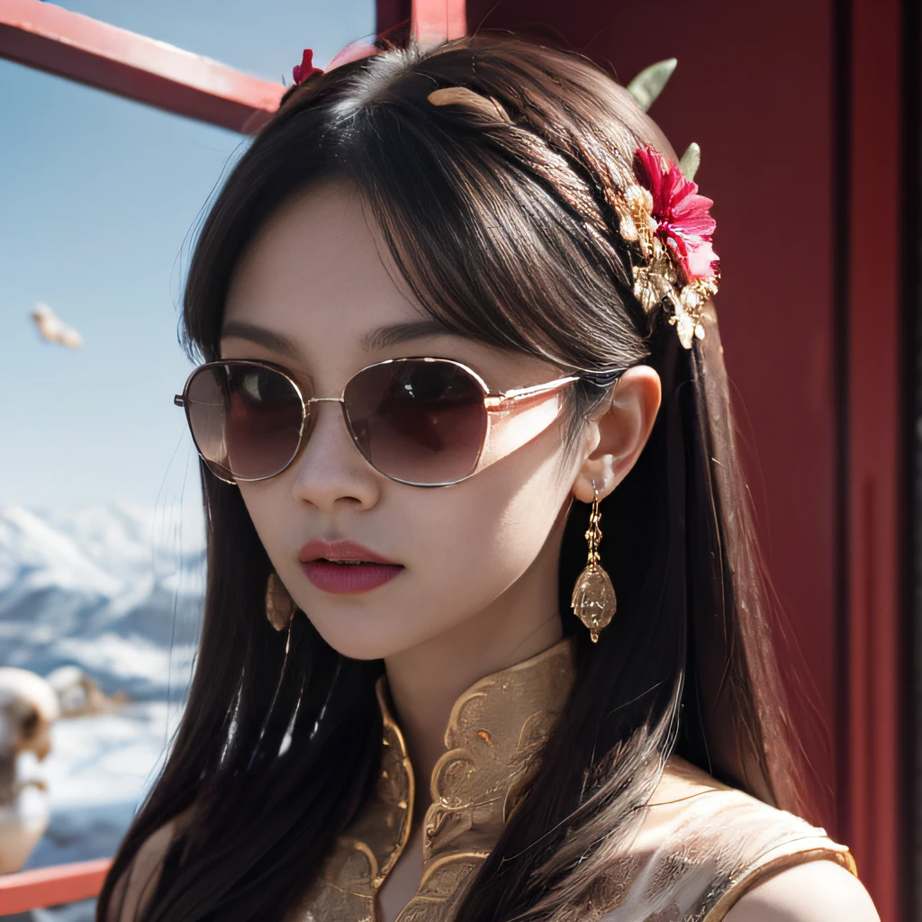 Snow red marble sunglasses,32K(tmasterpiece,k hd,hyper HD,32K)Burgundy double ponytail,Glass canopy area,Indigo Skull King ,Hold the big G steering wheel (The skeleton is realistic:1.4),Python pattern robe,Silver skull flower ornaments,Sargin linen cloak,Petals flutter,Snow red marble sunglasses,Hold your head high,Be proud,The nostrils look at people, A high resolution, the detail, RAW photogr, Sharp Re, Nikon D850 Film Stock Photo by Jefferies Lee 4 Kodak Portra 400 Camera F1.6 shots, Rich colors, ultra-realistic vivid textures, Dramatic lighting, Unreal Engine Art Station Trend, cinestir 800,Hold your head high,Be proud,The nostrils look at people,Tsundere,Petals flutter,Petals flutter,Sprinkle with gold dust,Fluttering,Impeccable,( reasonable design, Clear lines, High sharpness,Best quality, Very detailed skeleton, The skeleton of a masterpiece, offcial art, movie light effect, 4K skeleton(((Snow red marble sunglasses)))Snow red marble sunglasses