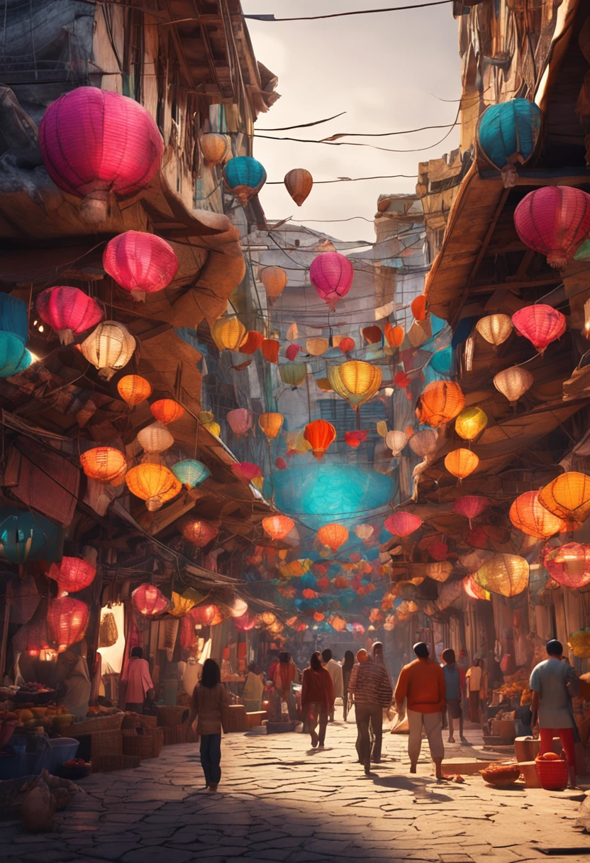 A market where many people participate，Bazaar on the square，There are no buildings on either side