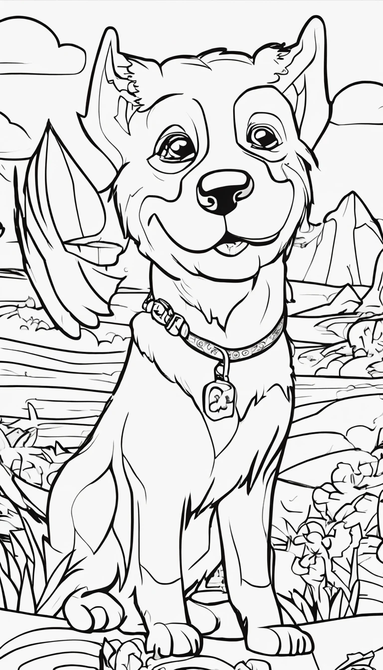 b/w outarte line for kids drawing coloring book Dog Kids coloring pages, Blanco completo, fondo blanco, todo el cuerpo, Estilo de boceto, cuerpo completo (((((fondo blanco))))), Usar solo esquema., Estilo de dibujos animados, Line Art, Libro para colorear, clean line art, fondo blanco, Estilo de boceto
