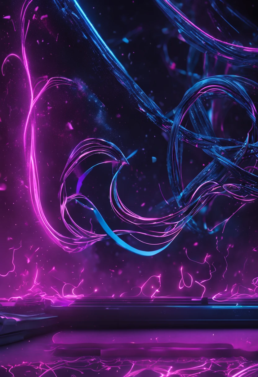 Quantum style,Purple and blue logo,The background is dark black,With a white streamer