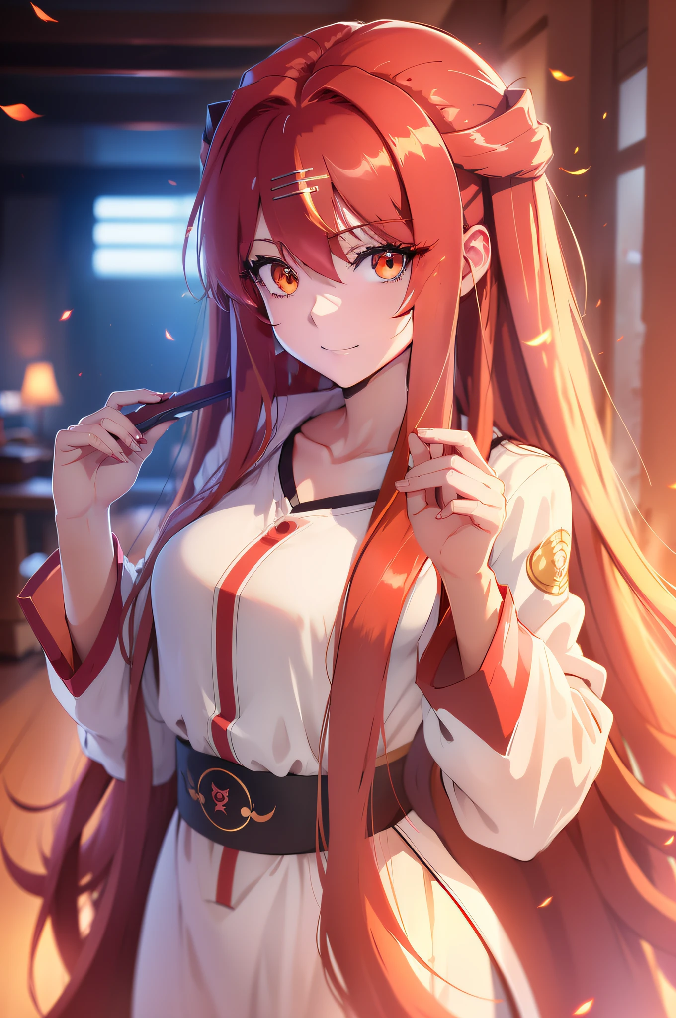 Anime girl with long red hair and white dress holding a knife, Anime girl with long hair, seductive anime girls, style of anime4 K, Marin Kitagawa fanart, rias gremory, Anime waifu, zerochan art, trending on artstation pixiv, Digital anime art, Badass anime 8 K, Beautiful anime girl, Digital art on Pixiv