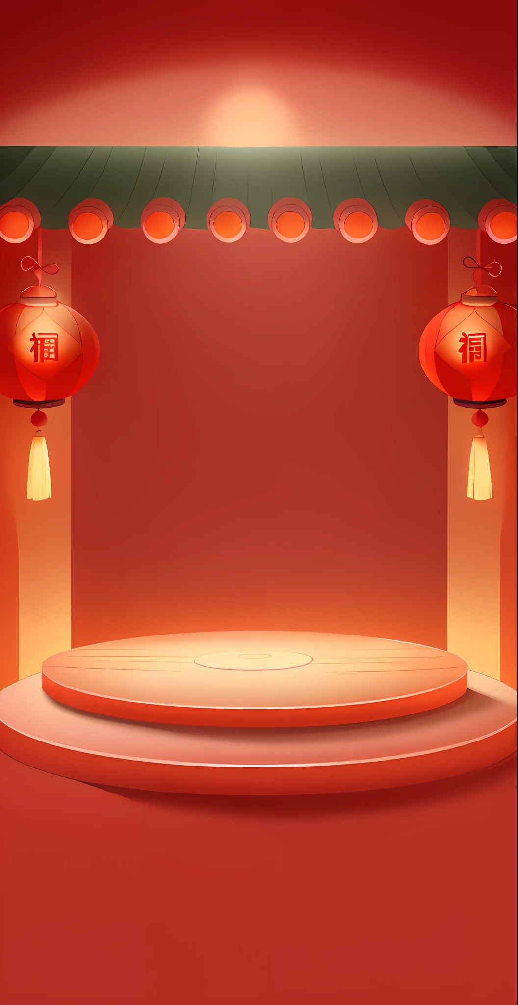 Vector illustration of stage with red lanterns and red curtains, Stage background, poster background, Temple background, ballroom background, in simple background, Empty background, background depicting a temple, round background, lantern light besides, Red lanterns, on simple background, isolated Backdrop, vivid background, Stage, background-image, lantern, Chinese style, shining and happy atmosphere