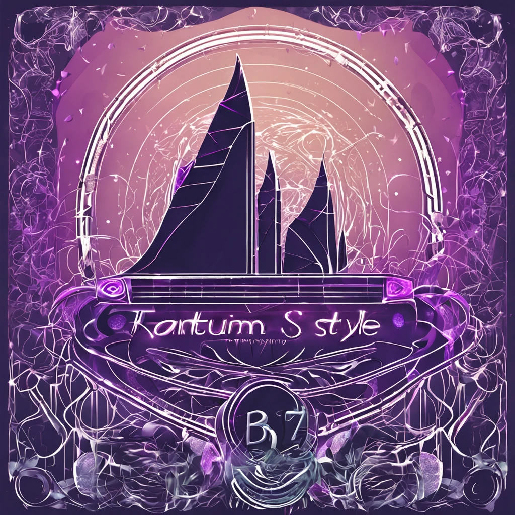Quantum style，Purple and blue logo，The background is dark black，With a white shimmer