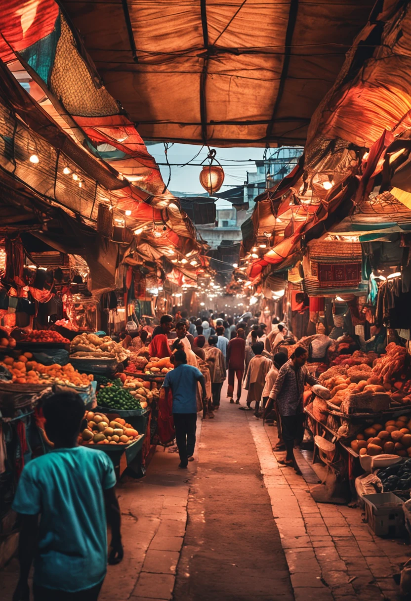 A market where many people participate,There are no buildings on either side of the bazaar