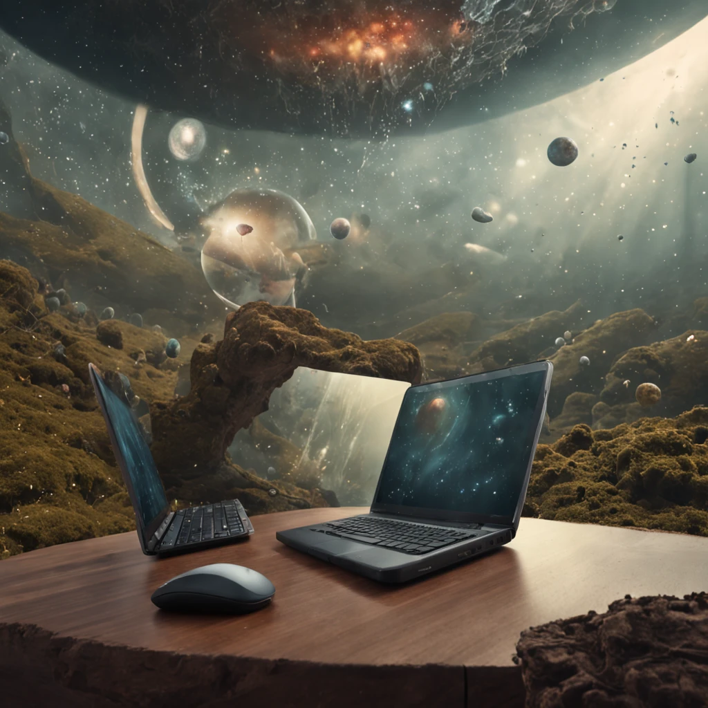 Beautiful surreal programming scenery, Man facing computer and display, Man is touching keyboard, The image is a true surrealist digital work of art, Inspired by the magical work of Maxim Velekhin. Every detail of the illustration is impressive, Emotional blend of fantastic and natural elements. Through photographic manipulation and surrealist techniques, Beyond the boundaries of reality、Take the audience into a universe of imagination and wonder. Style refers to the influence of Alexander Jansson, In a fantastic dreamlike atmosphere, Where Surrealism and Fantasy Meet. Each digital brush stroke is、Carefully crafted to convey unique and captivating beauty. Inspired by Alberto Seveso, The depiction of surrealism is、Fluid strokes bring to life, Remembering the dance of movement and transformation. This beautiful digital art is、It is a celebration of human creativity and the ability to transcend the boundaries of reality, Invites viewers to immerse themselves in a world of imagination and enchantment.