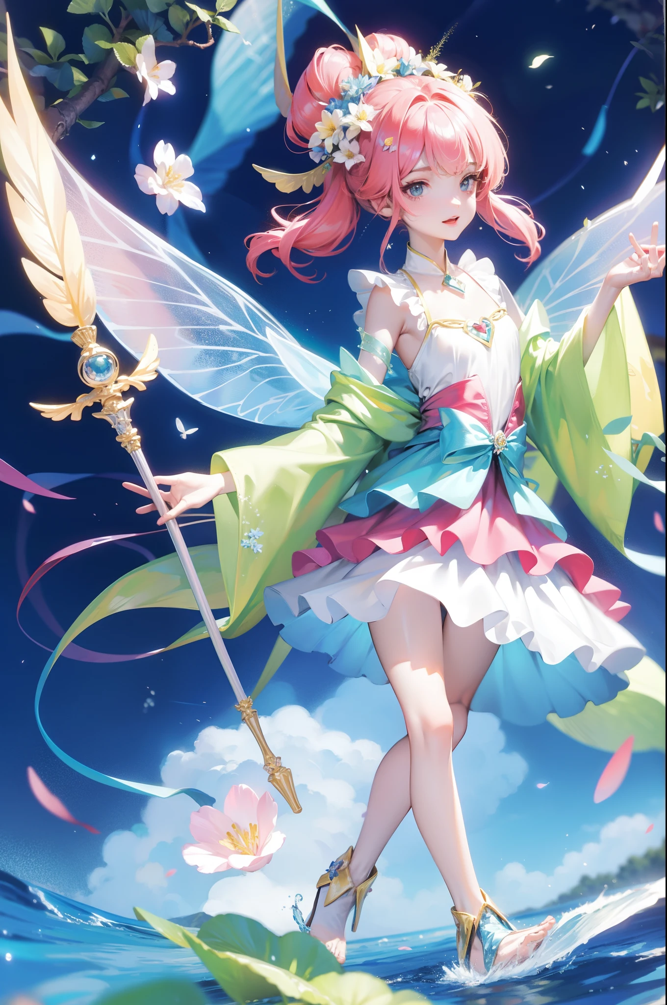 Flower fairy, Transparent colorful wings, Magic wand,Exceptionally small flower fairy,