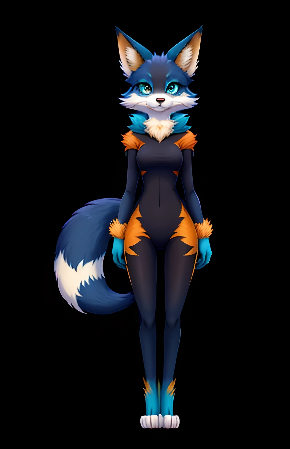 Naked blue kitsune girl with tits out 