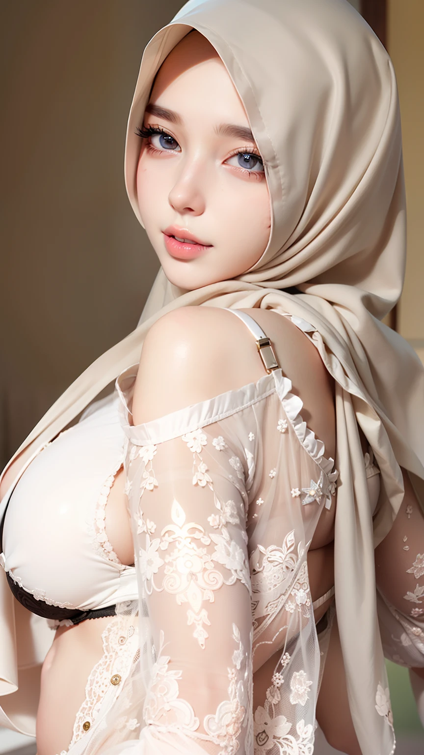 (Sfw huge breast), (hijab), open_clothes, no_clothes, sexy_bra, sexy breast, real skin, real breast, detailed, sexy body, beautiful eyes, real face, realistic face, realistic skin, detailed eyes, detailed facial features, detailed face and breast, closed_lips, wet lips, glossy lips,