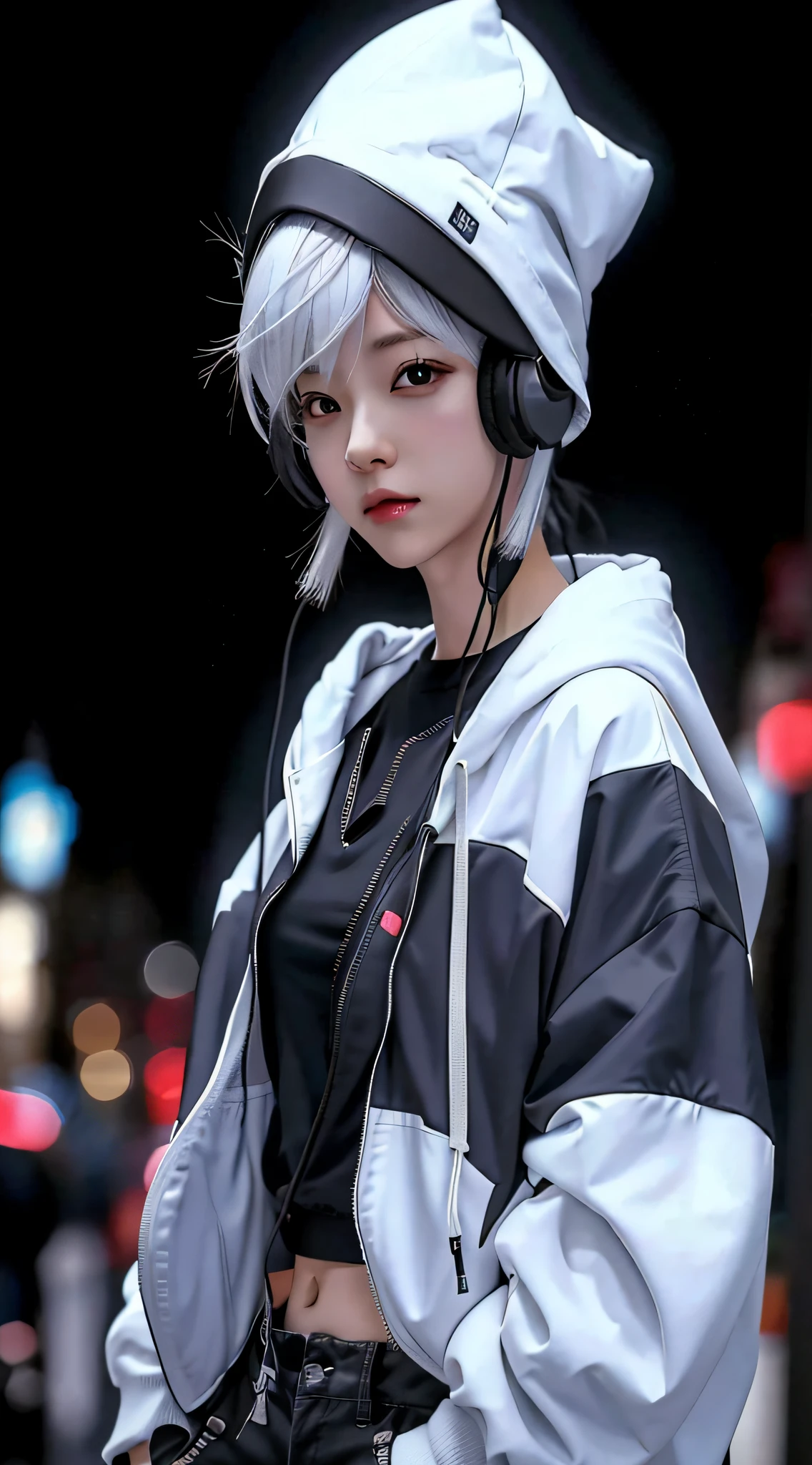 Anime girl with headphones and white jacket and black pants, Anime style. 8K, cyberpunk anime girl in hoodie, style of anime4 K, Guviz-style artwork, Style anime, Guviz, anime styled 3d, 4K anime wallpaper, Realistic anime 3 D style, Digital anime art, Anime art wallpaper 8 K, Anime wallpaper 4K