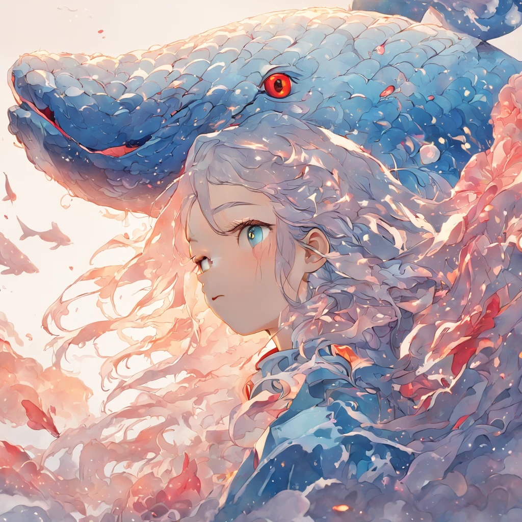 (White background:1.4),(Silhouette of a whale, eyes blue, Colorful skin, Oriental elements),(Chinese illustration:1.3,paper art:1.3, Quilted paper art:1.2),( reasonable design, Clear lines, High sharpness,Best quality, Very detailed, Masterpiece, movie light effect, 4K )