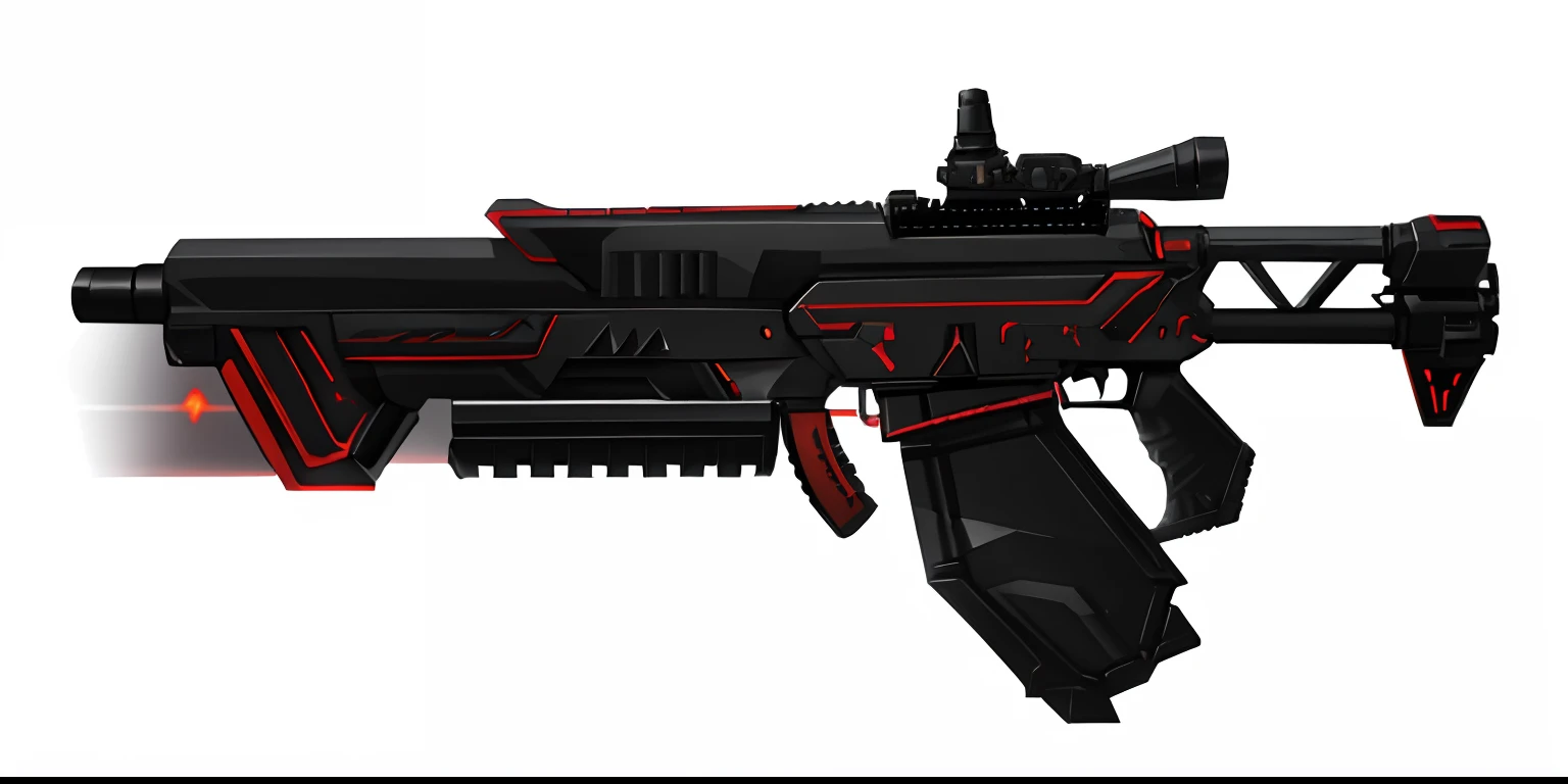 Red and black weapons with black handles, pulse rifle, pulse rifle, futuristic assault rifle, gauss rifle, corner assault rifle, assault rifle, energy rifle, starship-troopers-rifle, SMG, laser rifles, futuristic weapon shotgun, laser rifles, 《Intrepid Covenant》Jett in , realistic weapons, it has a red and black paint, Vulkahn machine gun