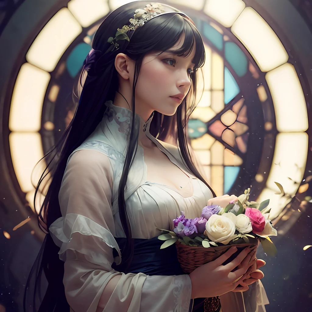 Beautiful dahlia flowers, symmetrical face, symmetrical eyes, mystical magical fantasy enchanted ethereal, cinematic shot, cinematic scene, stunning, breathtaking, a sense of magic in the air, magical fantasy, diffused lighting