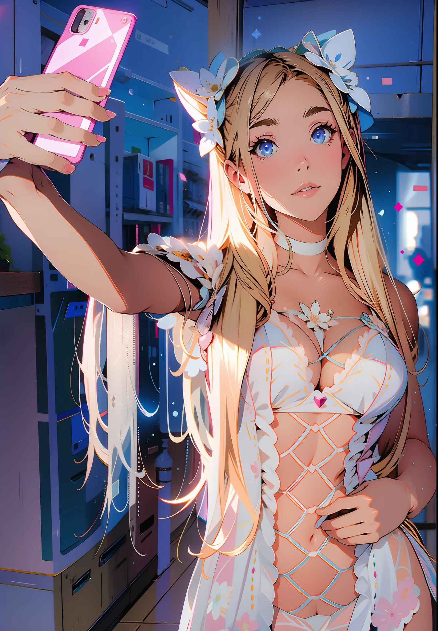 beautiful blue and pink eyes, looking at viewer