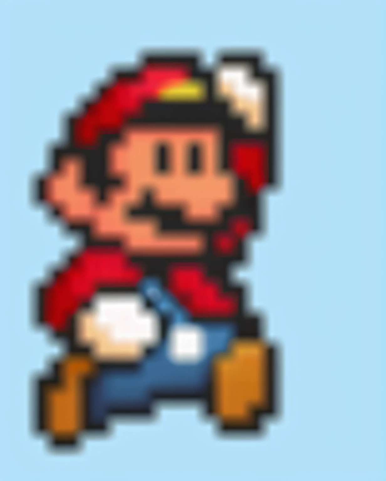 Close-up of Pixel Mario running with a baseball bat, mario, portrait of super mario, super mario portrait, portrait of mario, Super Mario, super mario pixel art, mario world, super nintendo game sprite, inspired by Mario Comensoli, super mario bros 1 9 8 5, fan artwork of mario, Mario taps, super Mario bros