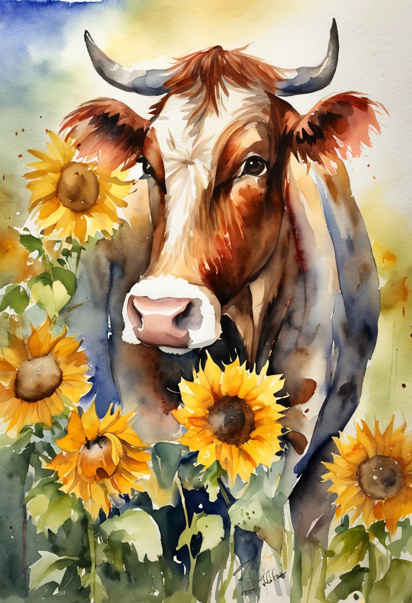 A lovely cow,Sunflowers are worn on the head,Positive perspective,cow head,