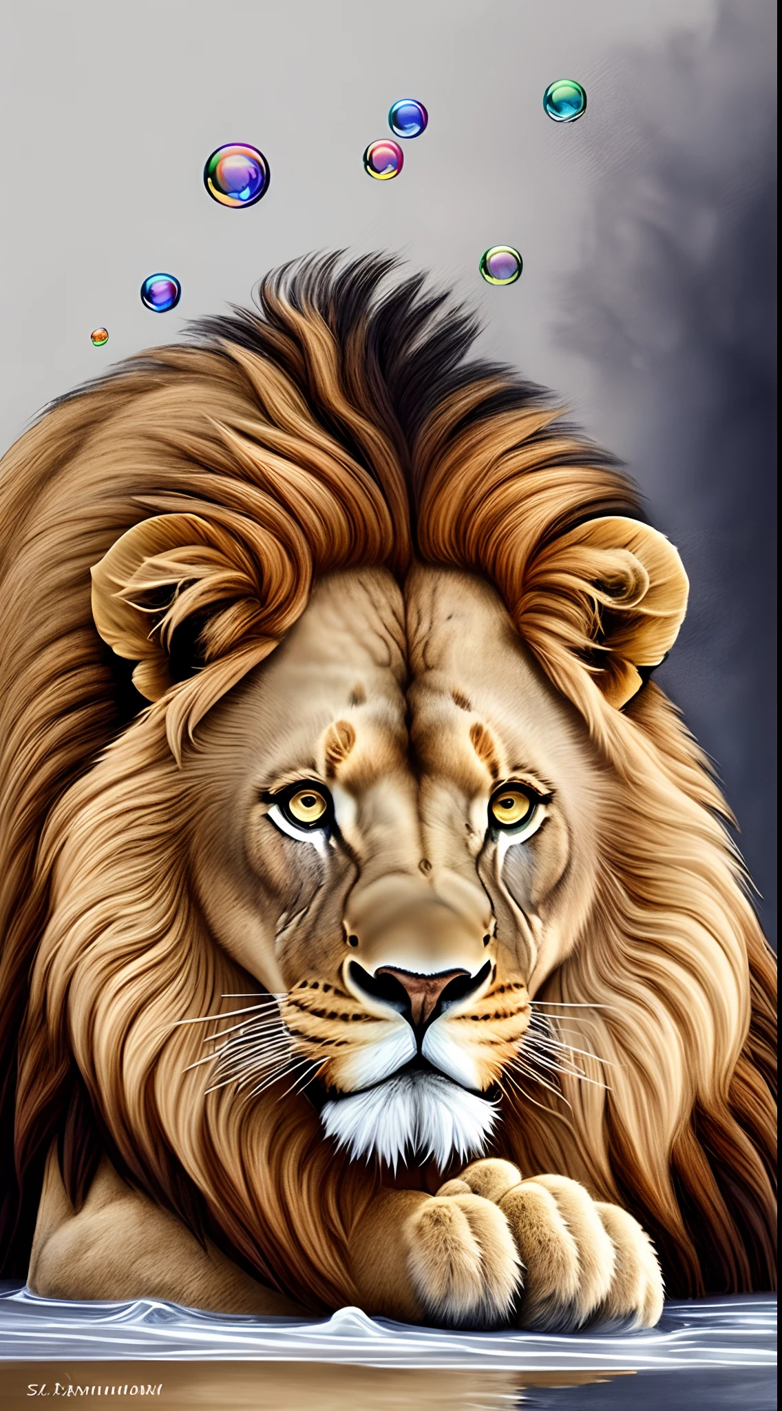 Imagine a lion drawn with soap bubbles --auto --s2