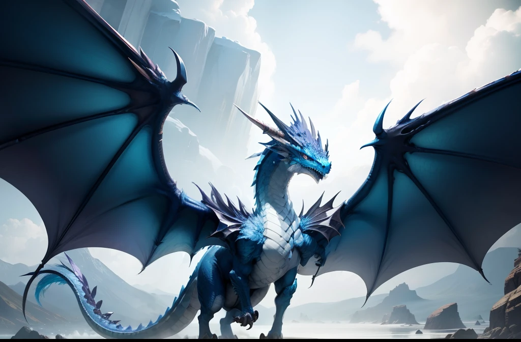 Ice dragon bipedal wyvern with two wings