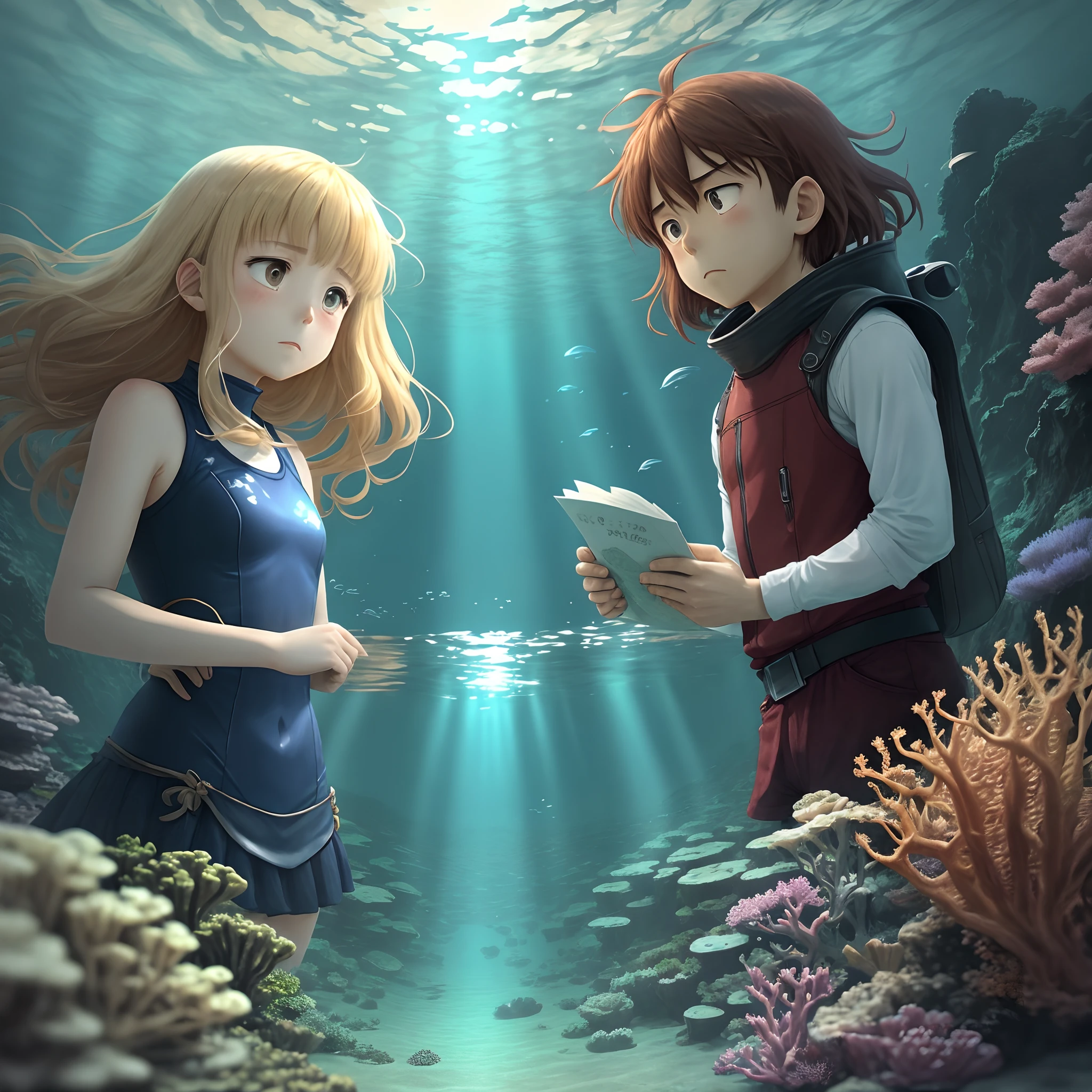 Conan and Haibara mourn underwater