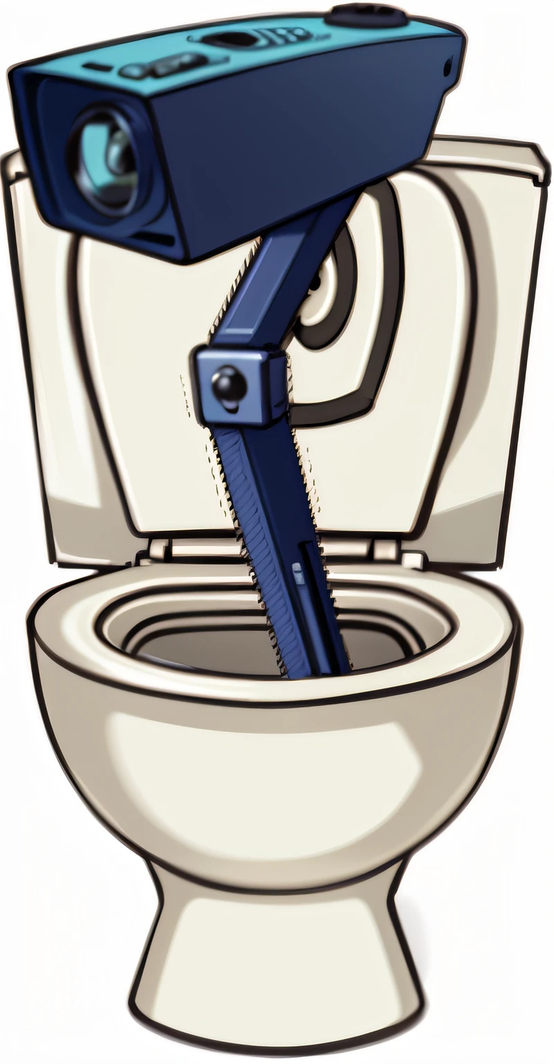 A camera pokes out of the toilet,cartoonish style,There is support under the camera