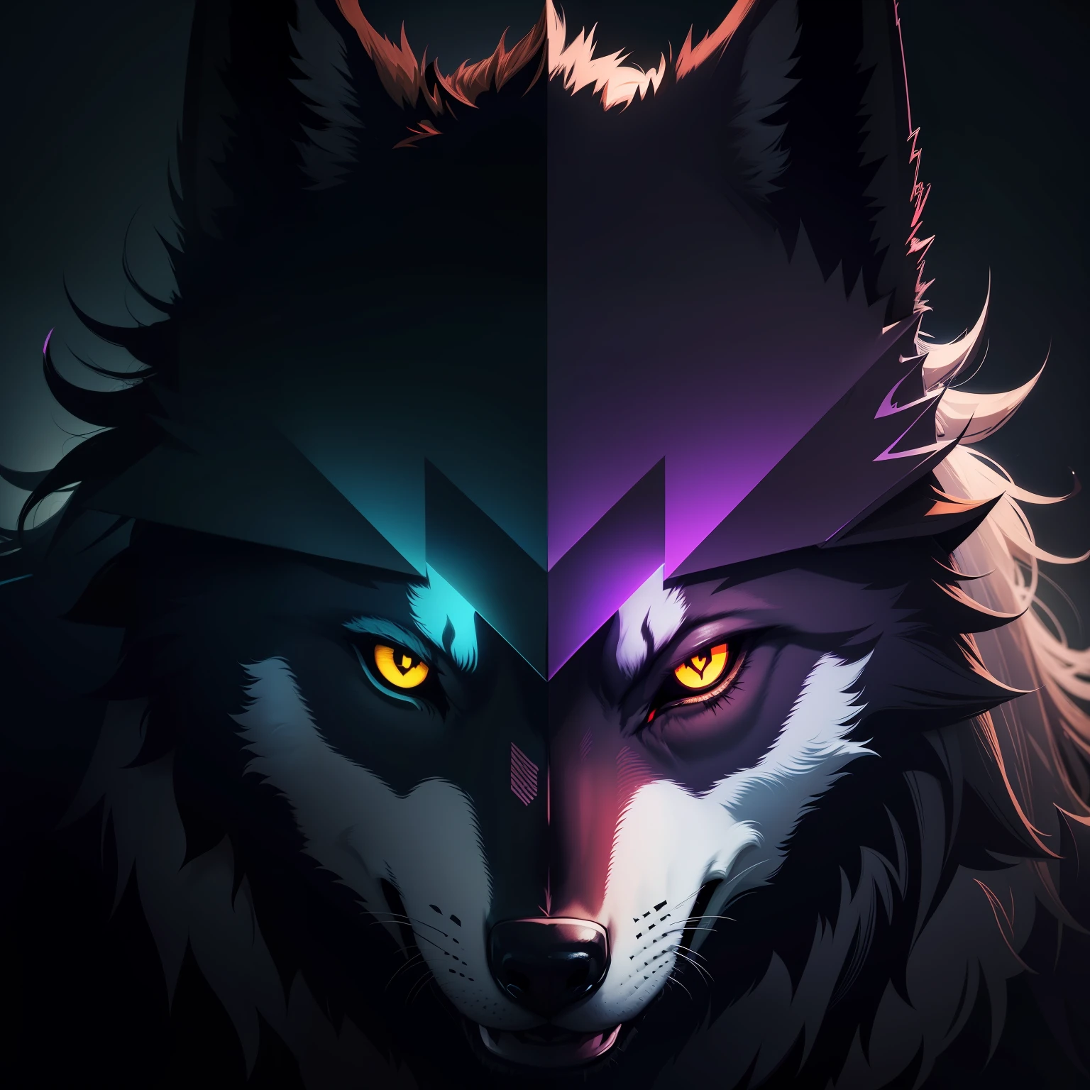 Wolf dark knight neon color shades geometric shapes design 4k hd painting effect