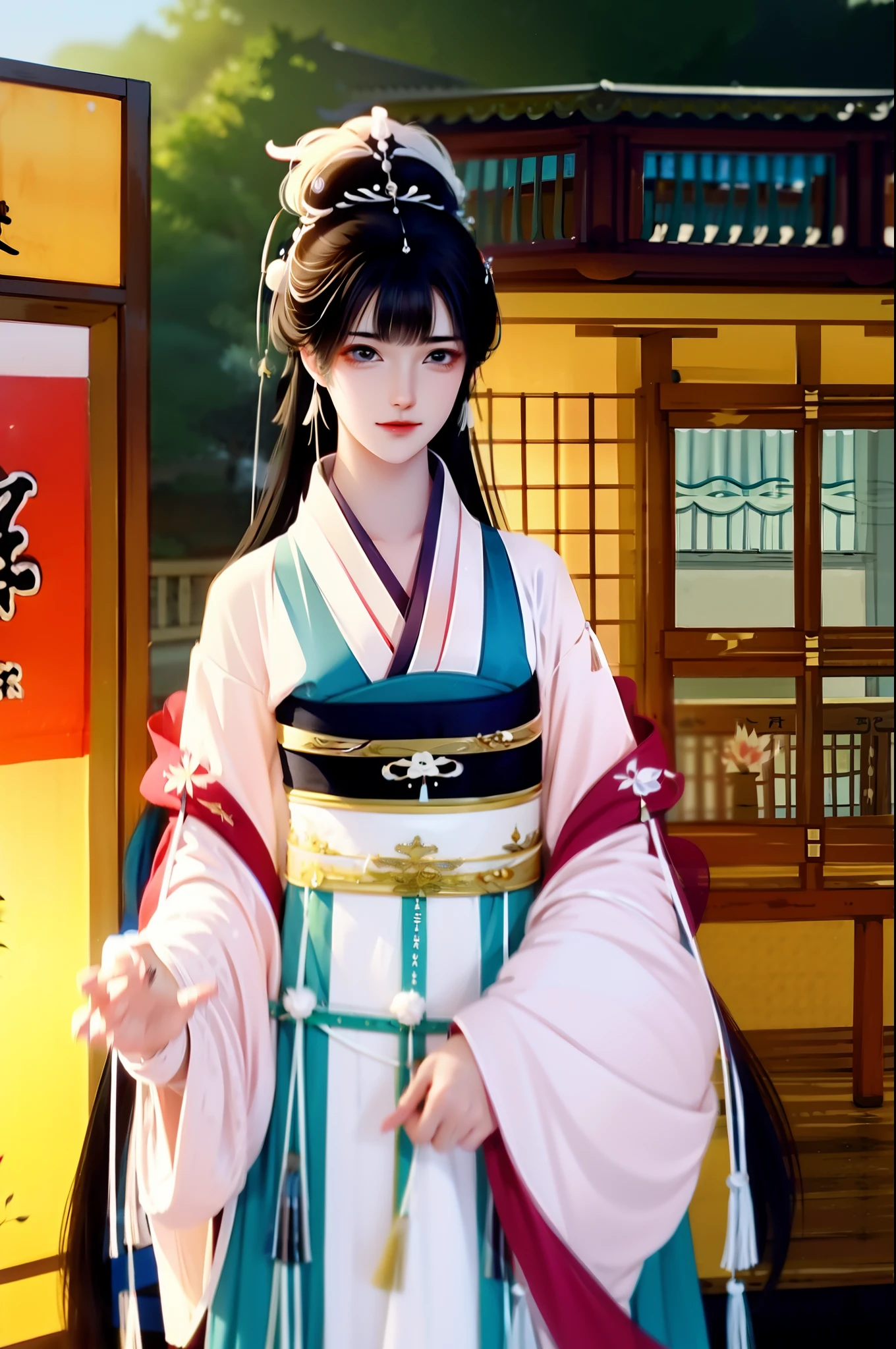 wearing a hanfu，The woman who flies with the sword，heroic look