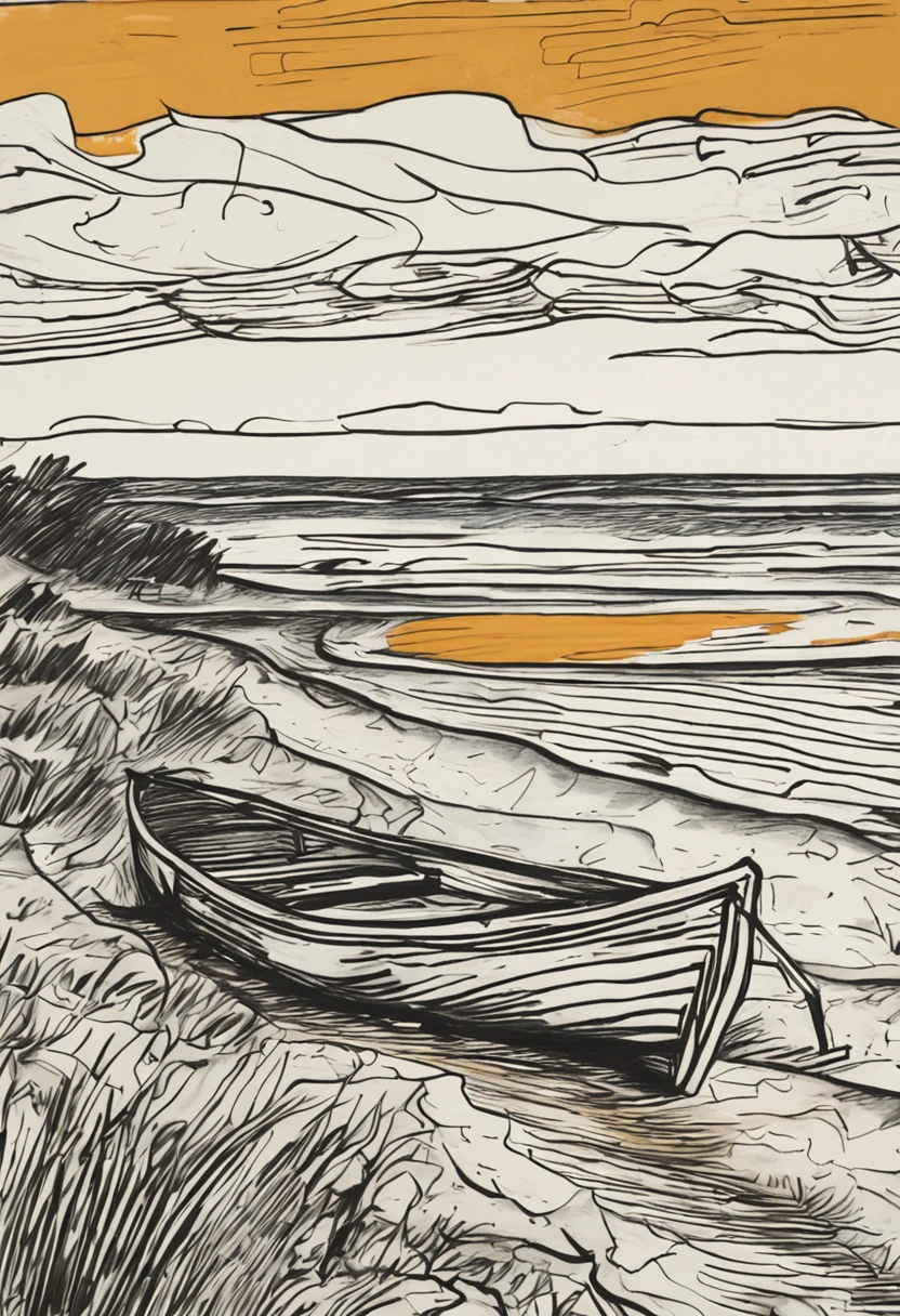 an oil painting of a beached, in the style of erich heckel, contour line, Børge Bredenbekk, raoul dufy, bentwood, pont-aven school, agfa vista