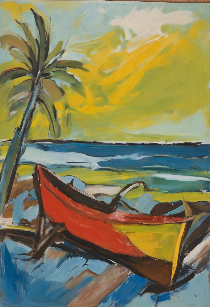 an oil painting of a beached, in the style of erich heckel, contour line, Børge Bredenbekk, raoul dufy, bentwood, pont-aven school, agfa vista