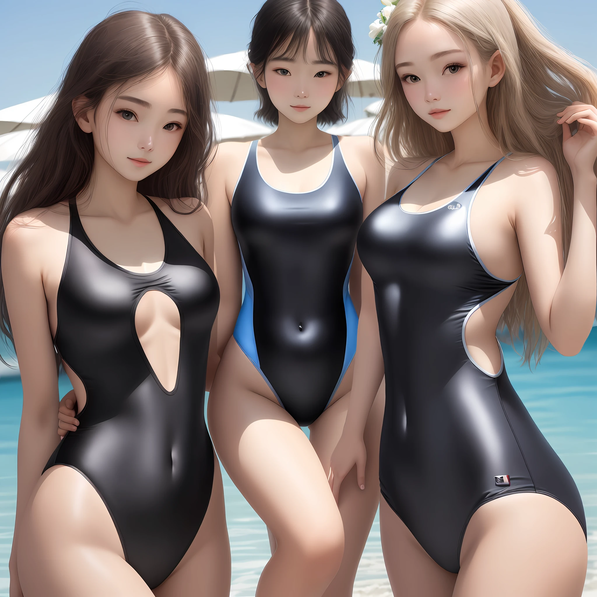 Pure beauty,White and tender skin,One-piece black silk swimsuit