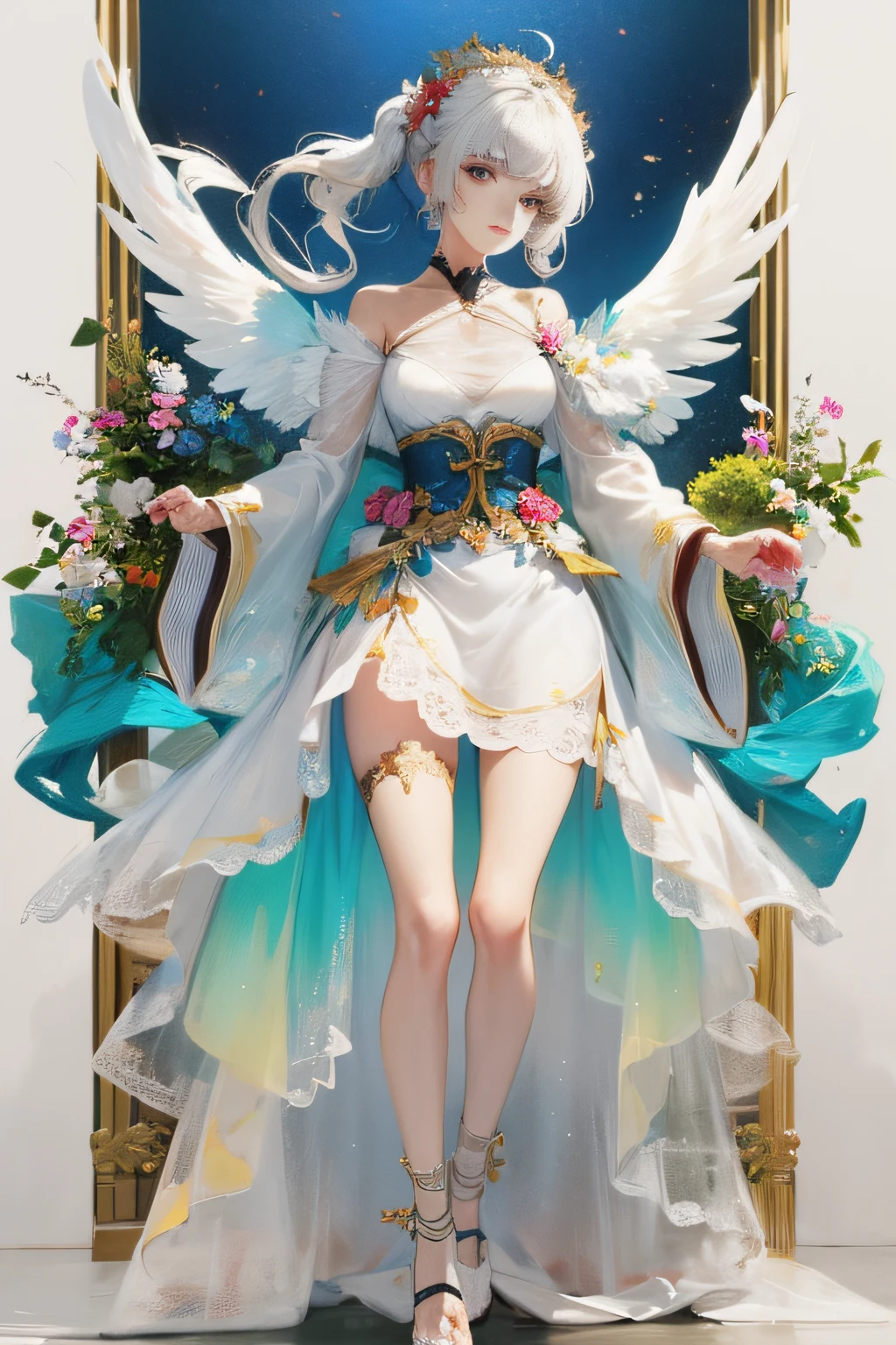 anime - style image of a woman in a white dress with wings, Guweiz in Pixiv ArtStation, Guweiz on ArtStation Pixiv, 8K high quality detailed art, Anime goddess, Guviz, Detailed digital anime art, beautiful angel, beautiful angel, full - body majestic angel, trending on artstation pixiv