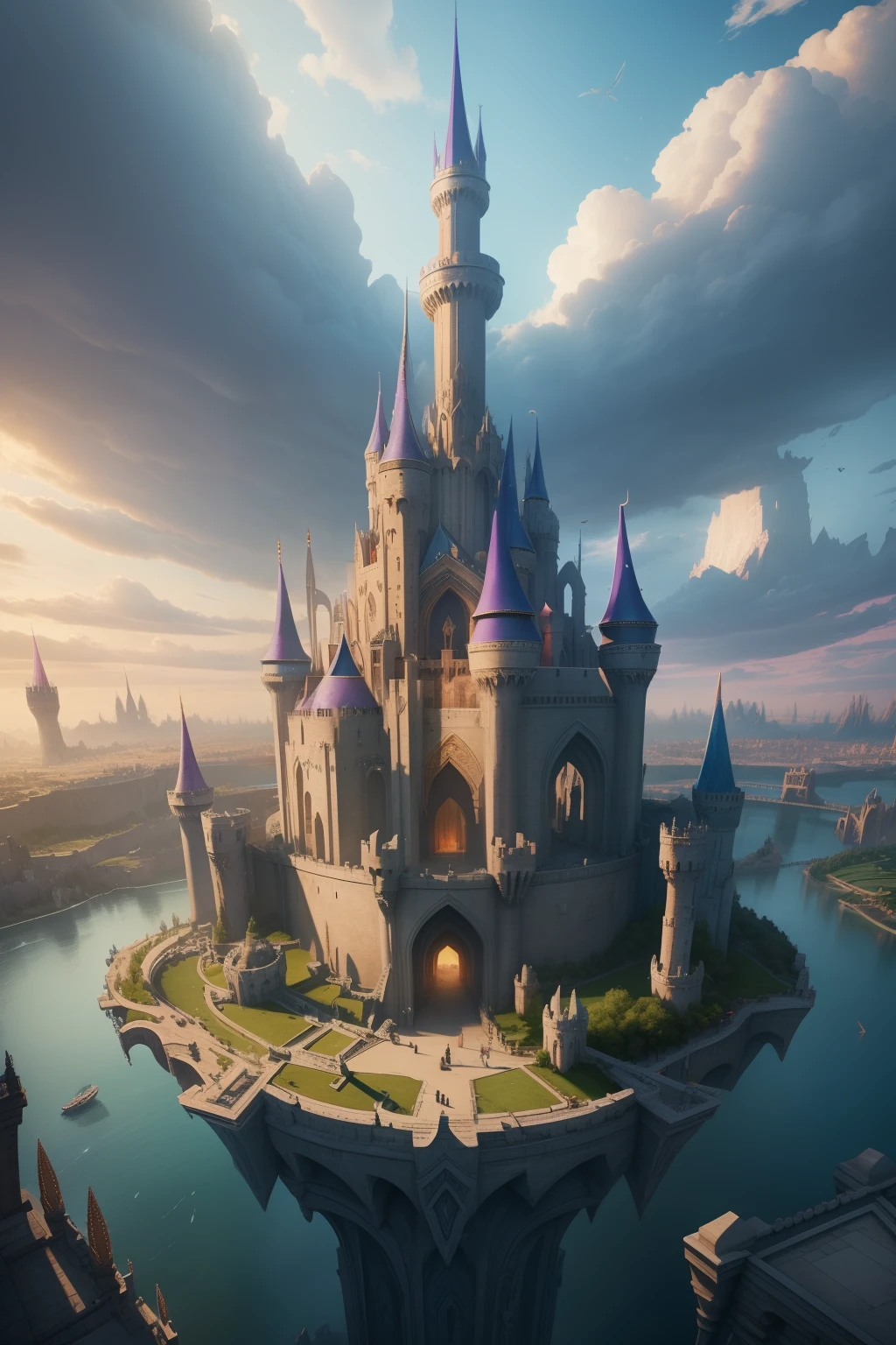 /imagine prompt: An epic Fantasy Factory YouTube channel introduction set in a towering citadel of magic, floating islands and bridges suspended in the sky, host standing on a grand balcony overlooking the breathtaking cityscape, a sense of grandeur and mystery, Digital painting, using a tablet and stylus for detailed rendering, --ar 16:9 --v 5