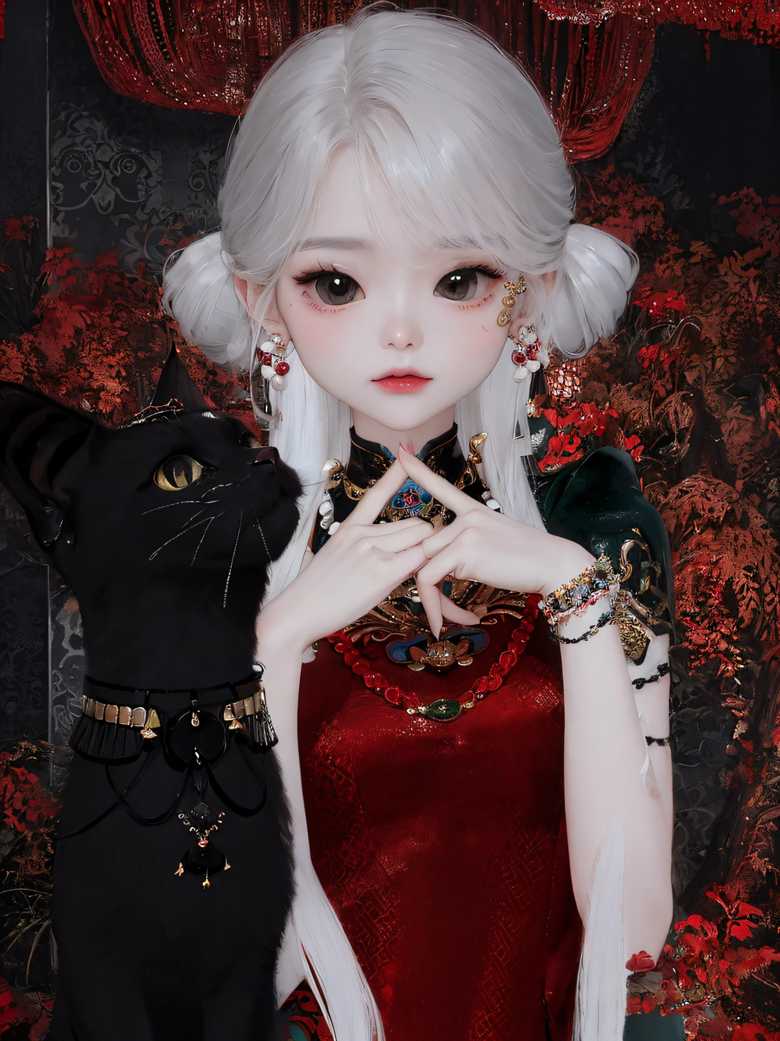There was a woman in a red dress and a black cat, inspired by Park Hua, inspired by Li Mei-shu, inspired by Sim Sa-jeong, inspired by Lü Ji, inspired by Miao Fu, Palace , A girl in Hanfu, Phlegm sputum, phlegm : : 5, inspired by Jin Nong, Inspired by Ai Xuan, lovely dark autumn princess