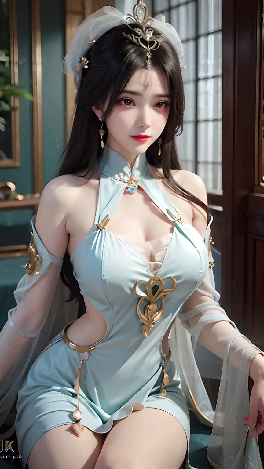 a woman in a blue dress posing for a picture, a beautiful fantasy empress, Anime goddess, Gorgeous Role Play, full-body xianxia, beautiful and elegant elf queen, ((a beautiful fantasy empress)), Japanese goddess, Anime girl cosplay, elegant glamourous cosplay, Beautiful goddess, Anime cosplay, beautiful and seductive anime woman, cosplay, beautiful age girl, xianxia fantasy