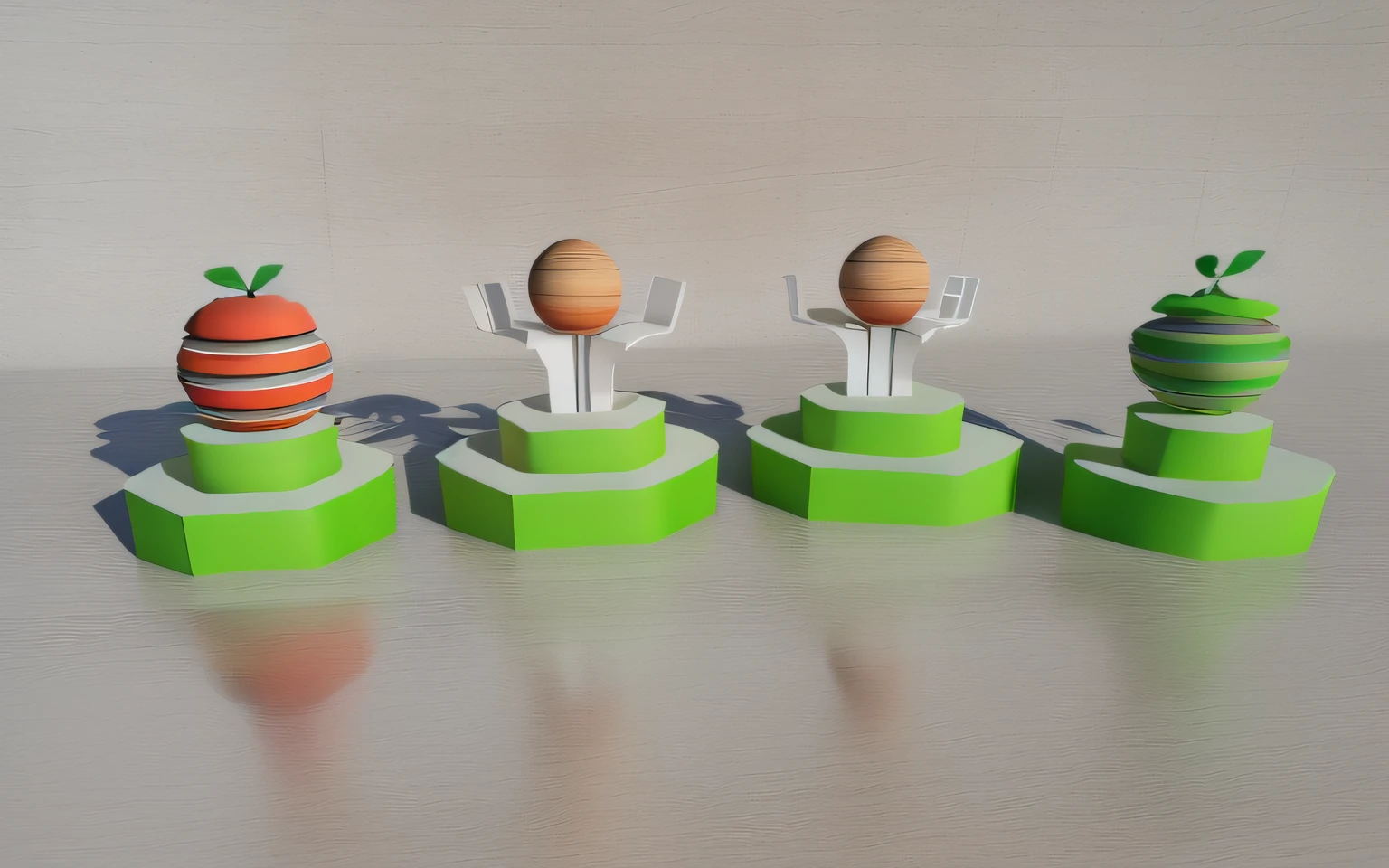 There are three different shapes and sizes of wooden toys, 3 d render stylized, stylized 3d render, game assets, 3D illustration, 3 D 插图, depicted as a 3 d render, 3 d rendered, physically-based renderingt, cycles4d render, satisfying render, fairy fruit. rendering by octane, designed in blender, 3 d videogame render, physically-based renderingt