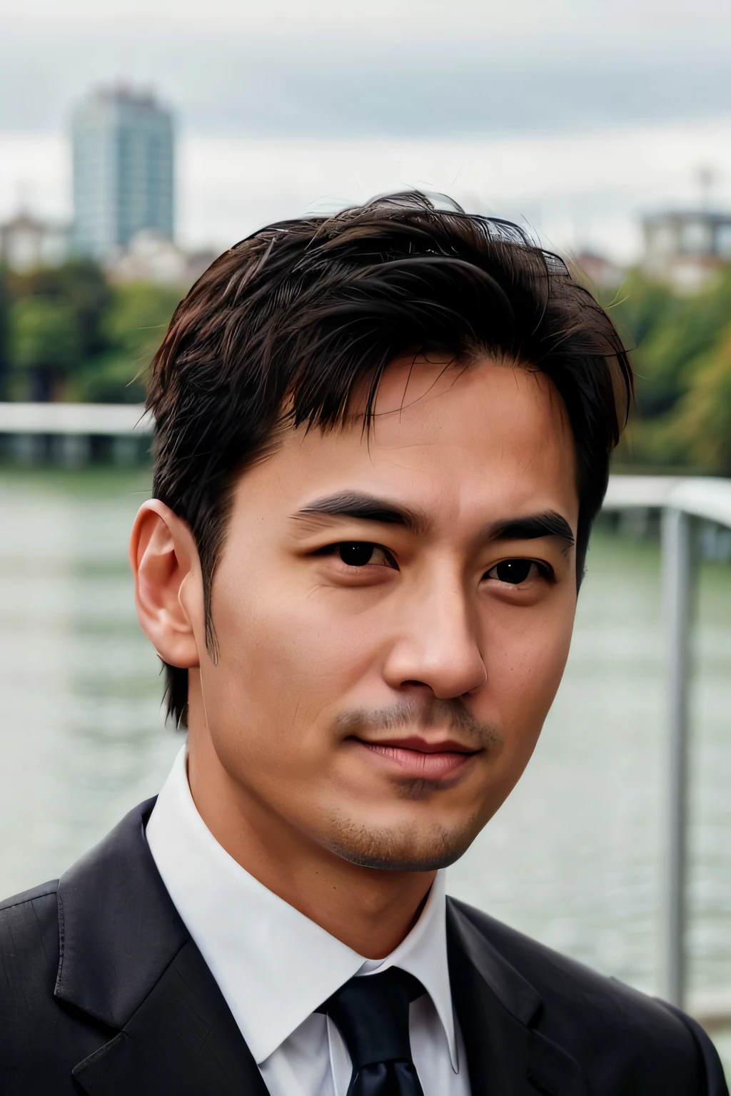 A middle-aged man in a suit and tie,The bridge of the nose is high,Elegant face