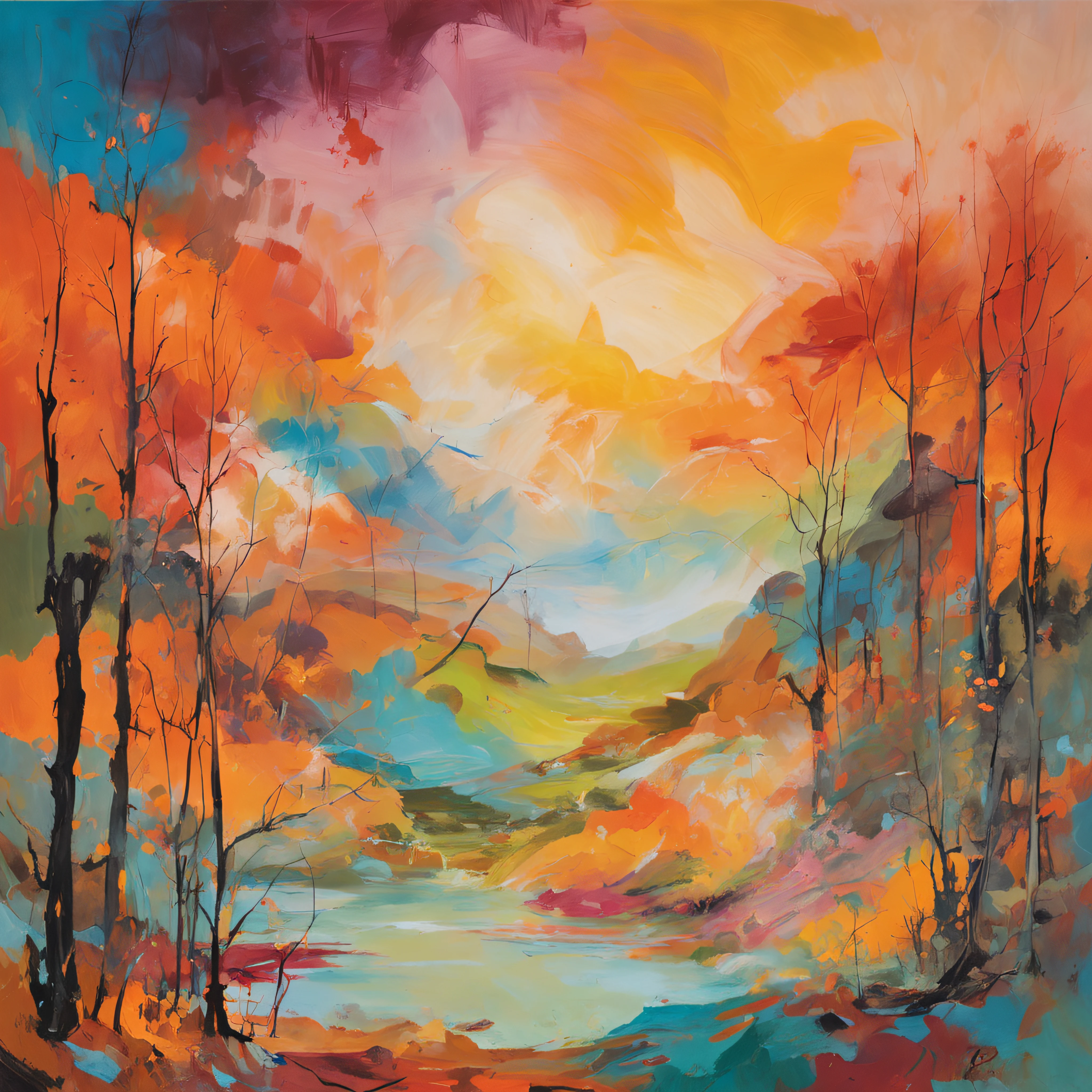 Intricate painting details of Japanese forests, galaxy in background, Clouds, vivd colour, High contrast, Mountain, vector line art, orange highlights, trending in pixiv, anime concept art, Stick, high high quality, Edge to edge, Sanskrit