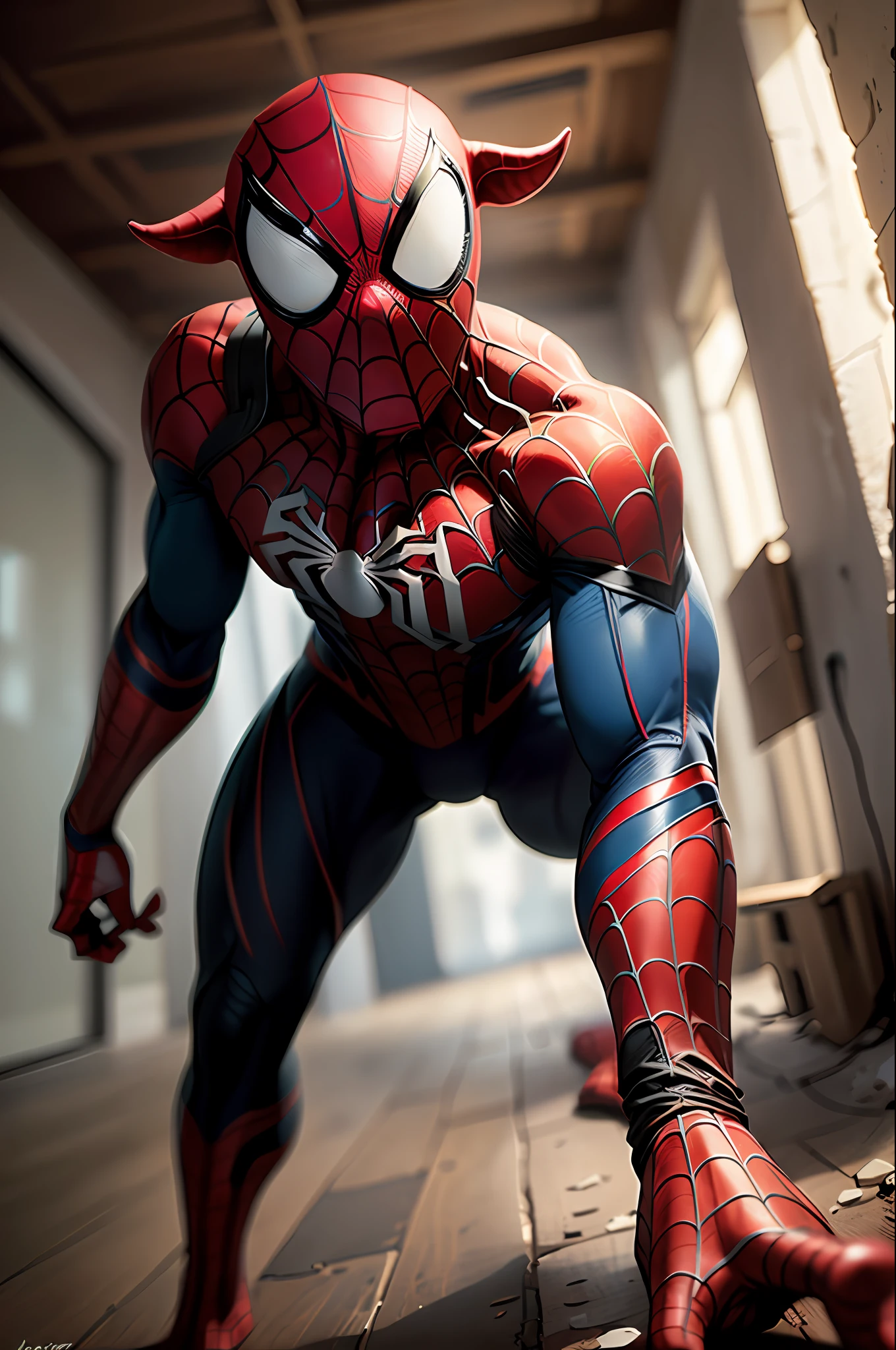 Hollywood film cover poster designs, Spider - Man jumps up and shoots spider silk, Fisheye lens, Ultra Low Angle Viewing Angle, Asymmetrical Composition, hyper - realistic, video game world, inspired by spider - Man, rainy, hyper - realistic, roaring, many details, glow effect, Wide - angle view, high detail, Detail Shot( ECU) , Unreal Engine, Quixel Megascans Render, 3D, 8K,--ar 3:4 --s 750 --v 5 --q 2 --auto