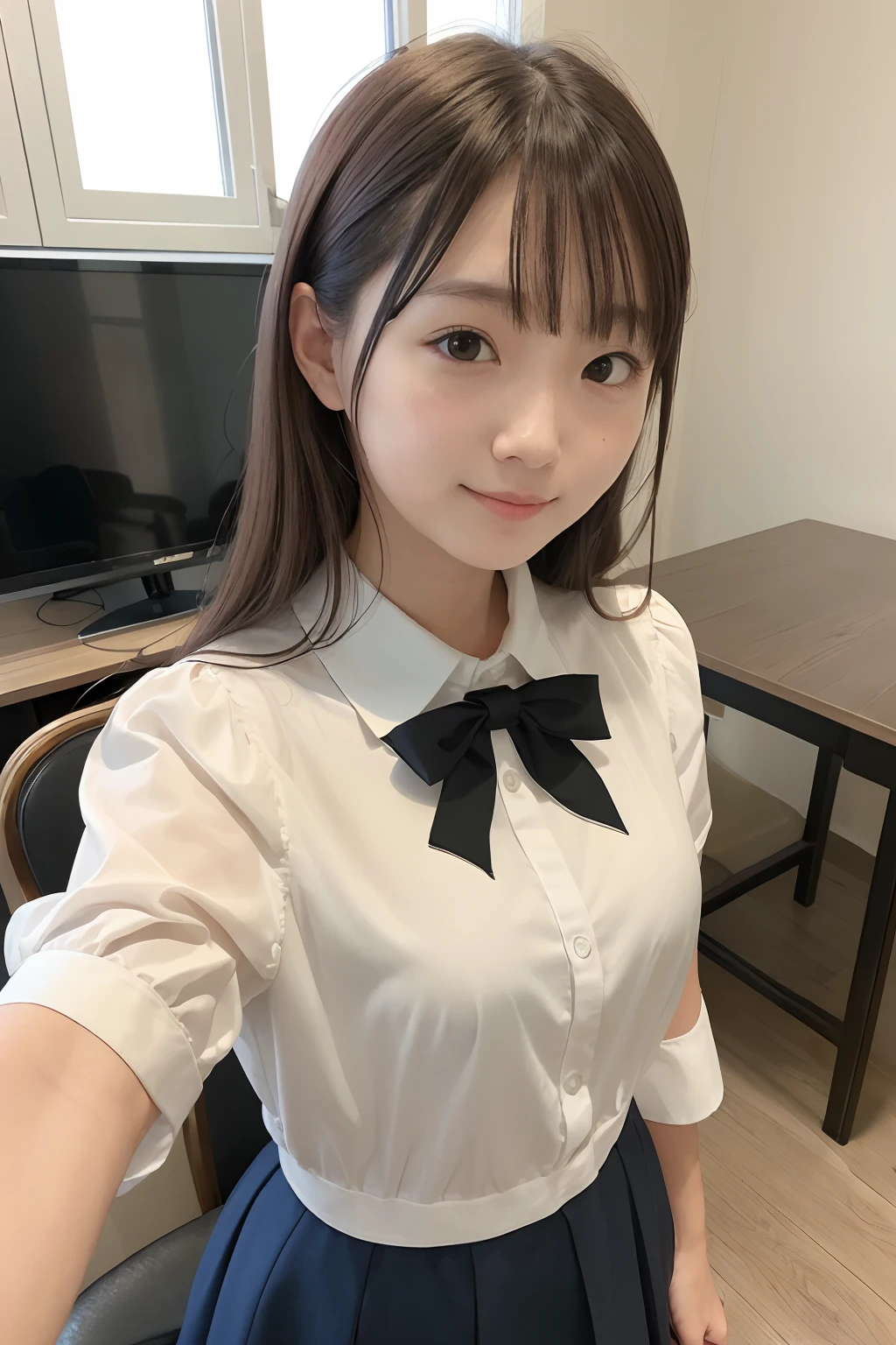 (8k、top-quality、​masterpiece:1.2)、(realisitic、Photorealsitic:1.37)、ultra-detailliert、 1 人、cute little、独奏、‎Classroom、natta、(a smile:1.15)、masks、huge tit、Fine and beautiful eyes、(shirt with collar:1.1)、Transaction service、White lace、(short-hair:1.2)、Float NovaFrogStyle、toppless、